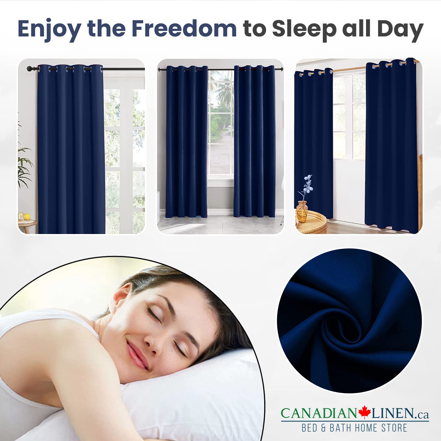 Rideau de fenêtre opaque en lin canadien, triple tissage, 52 larg. X 63 long., 3 couches, anti-lumière, 2 panneaux, anneaux en polyester lavables,