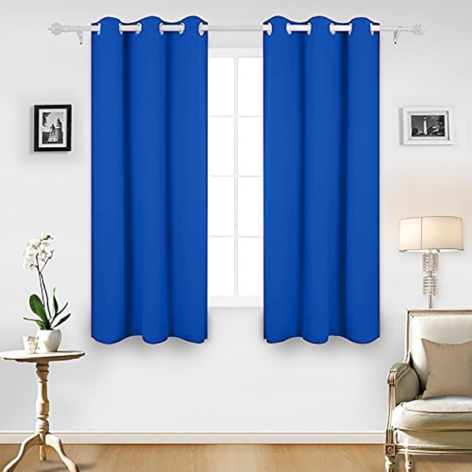 Canadian Linen Triple Weave Blackout Window Curtain, W 52" x L 63", 3 Layer Light Blocking 2 Panel No Noise Washable Polyester Ring Curtains, Blue