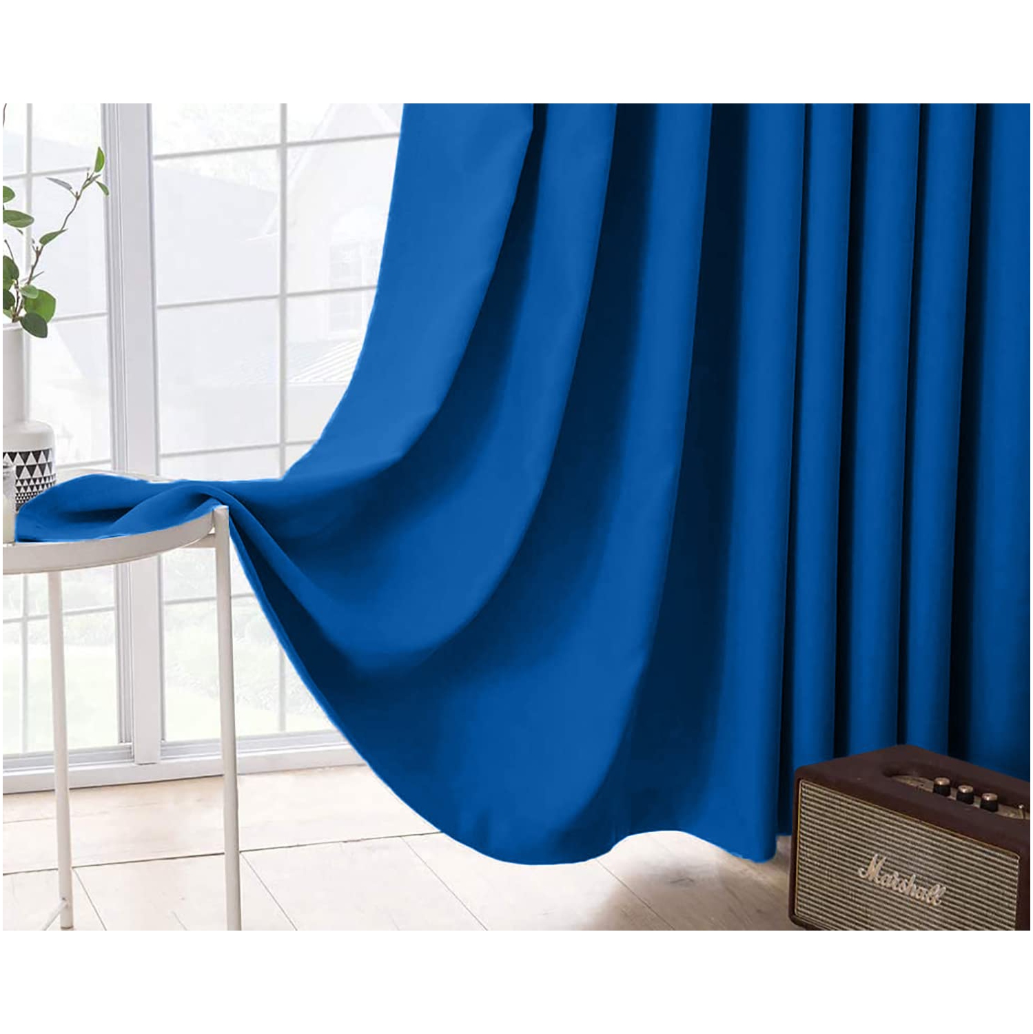 Canadian Linen Triple Weave Blackout Window Curtain, W 52" x L 63", 3 Layer Light Blocking 2 Panel No Noise Washable Polyester Ring Curtains, Blue