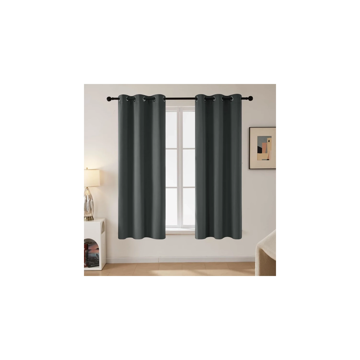 Rideaux opaques pour chambre à coucher - thermique, rideaux assombrissants pour fenêtres, longueur de 63 po, 42 x 63 po, gris foncé, ensemble de 2
