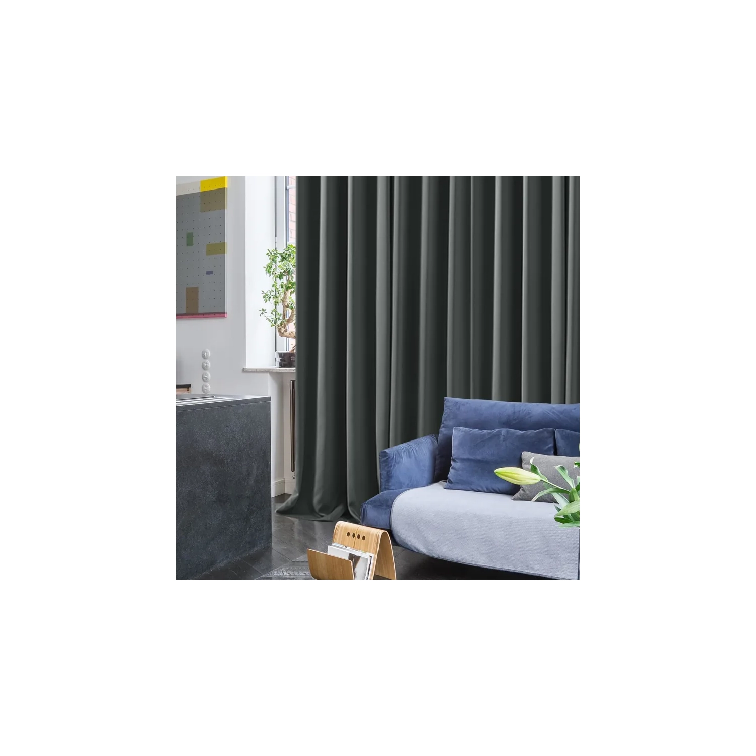 Rideaux opaques pour chambre à coucher - thermique, rideaux assombrissants pour fenêtres, longueur de 63 po, 42 x 63 po, gris foncé, ensemble de 2