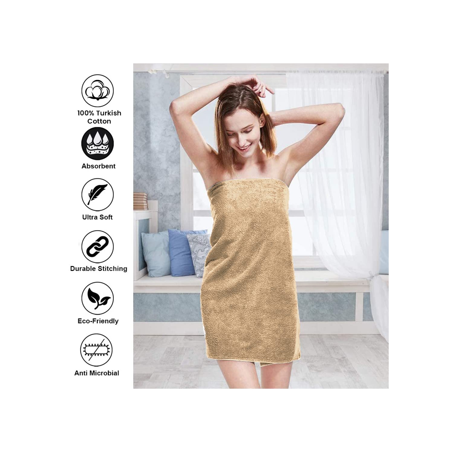 Ensemble de 4 serviettes de bain de luxe en lin canadien 30 x 54 po 600 GSM 100 % coton turc filé en anneau pour la plage, serviettes