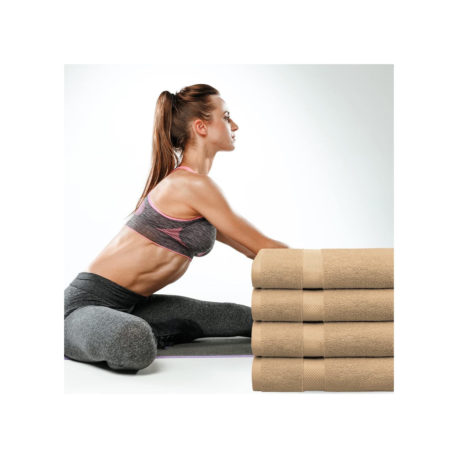 Ensemble de 4 serviettes de bain de luxe en lin canadien 30 x 54 po 600 GSM 100 % coton turc filé en anneau pour la plage, serviettes