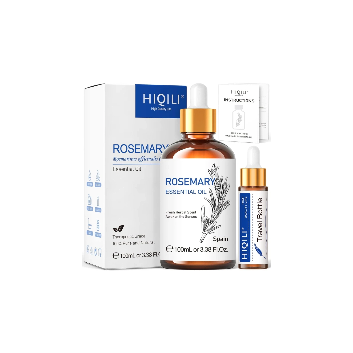 Huile essentielle de romarin 100ML - 100% Pure Natural avec pipette en verre de qualité supérieure pour diffuseur et humidificateur