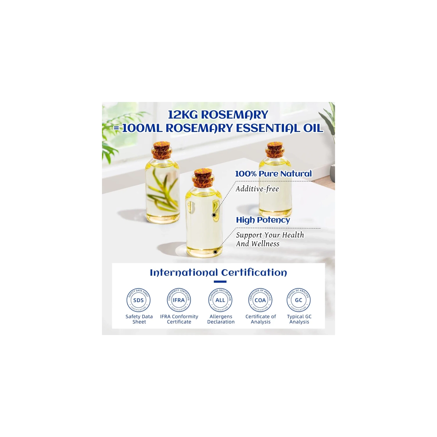 Huile essentielle de romarin 100ML - 100% Pure Natural avec pipette en verre de qualité supérieure pour diffuseur et humidificateur