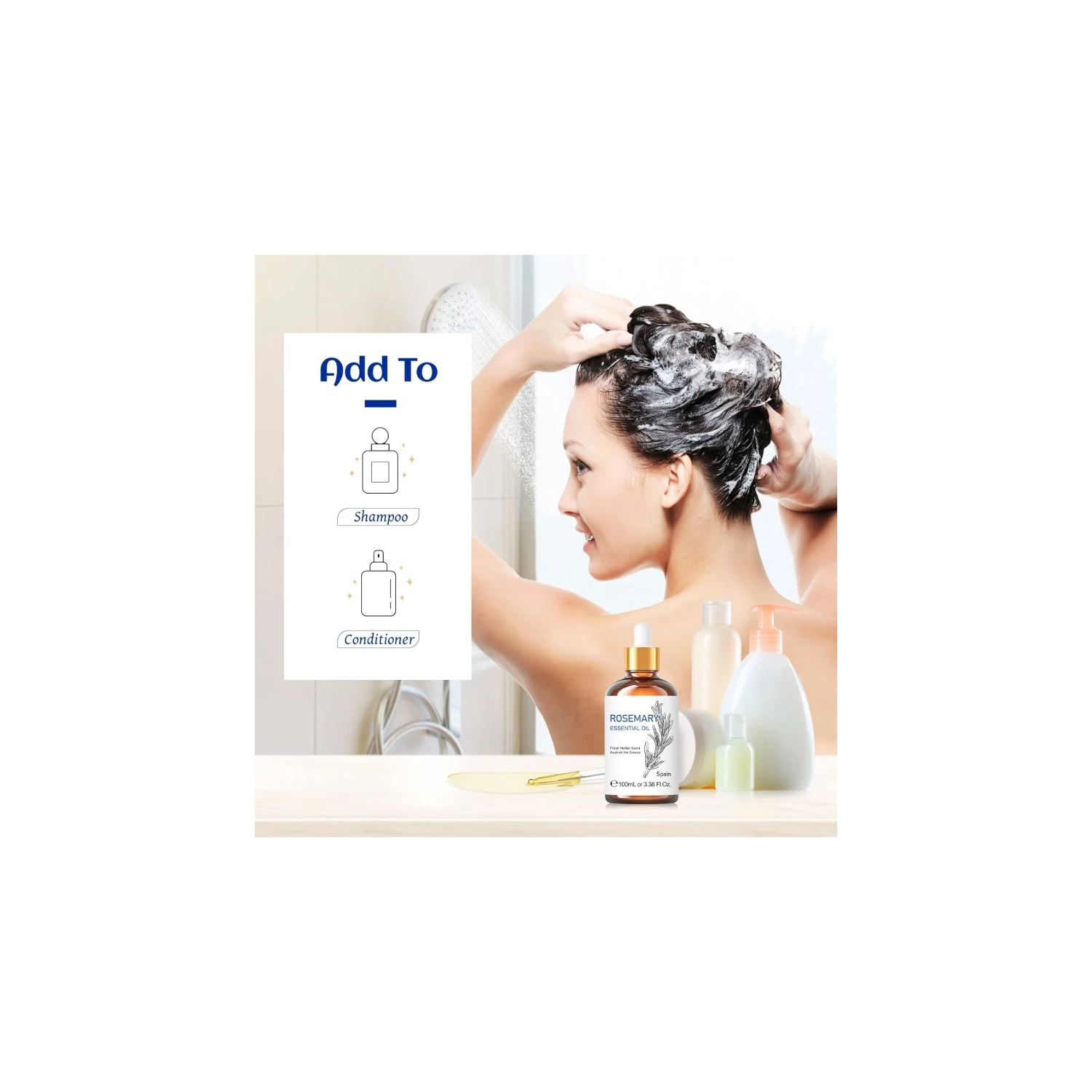 Huile essentielle de romarin 100ML - 100% Pure Natural avec pipette en verre de qualité supérieure pour diffuseur et humidificateur