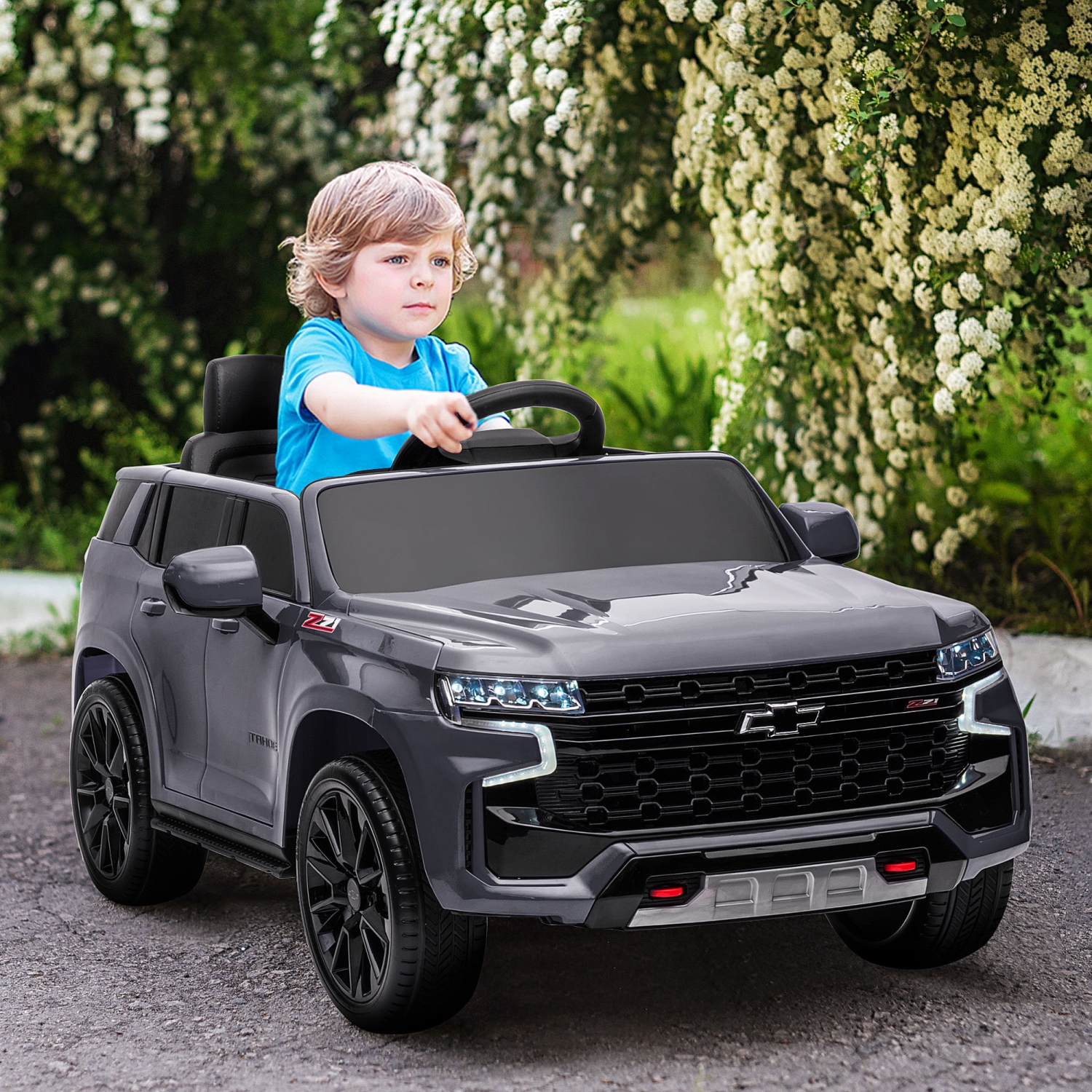 Aosom Licensed Chevrolet Tahoe Kids Ride on Car, 12V 7AH Toddler Electric Car with Parent Remote Control, 3 Speeds, Spring Suspension, LED Light,
