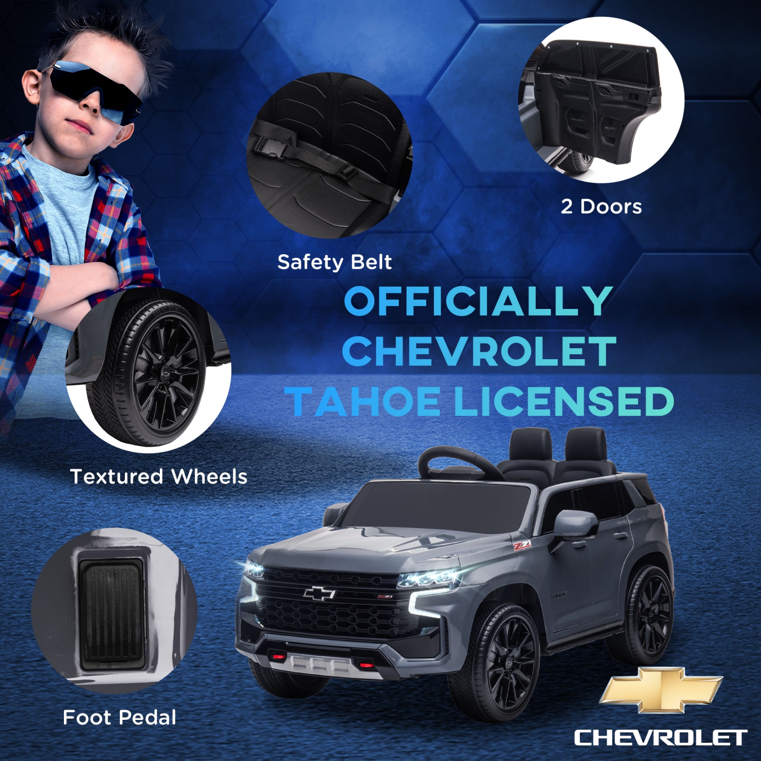 Aosom Licensed Chevrolet Tahoe Kids Ride on Car, 12V 7AH Toddler Electric Car with Parent Remote Control, 3 Speeds, Spring Suspension, LED Light,