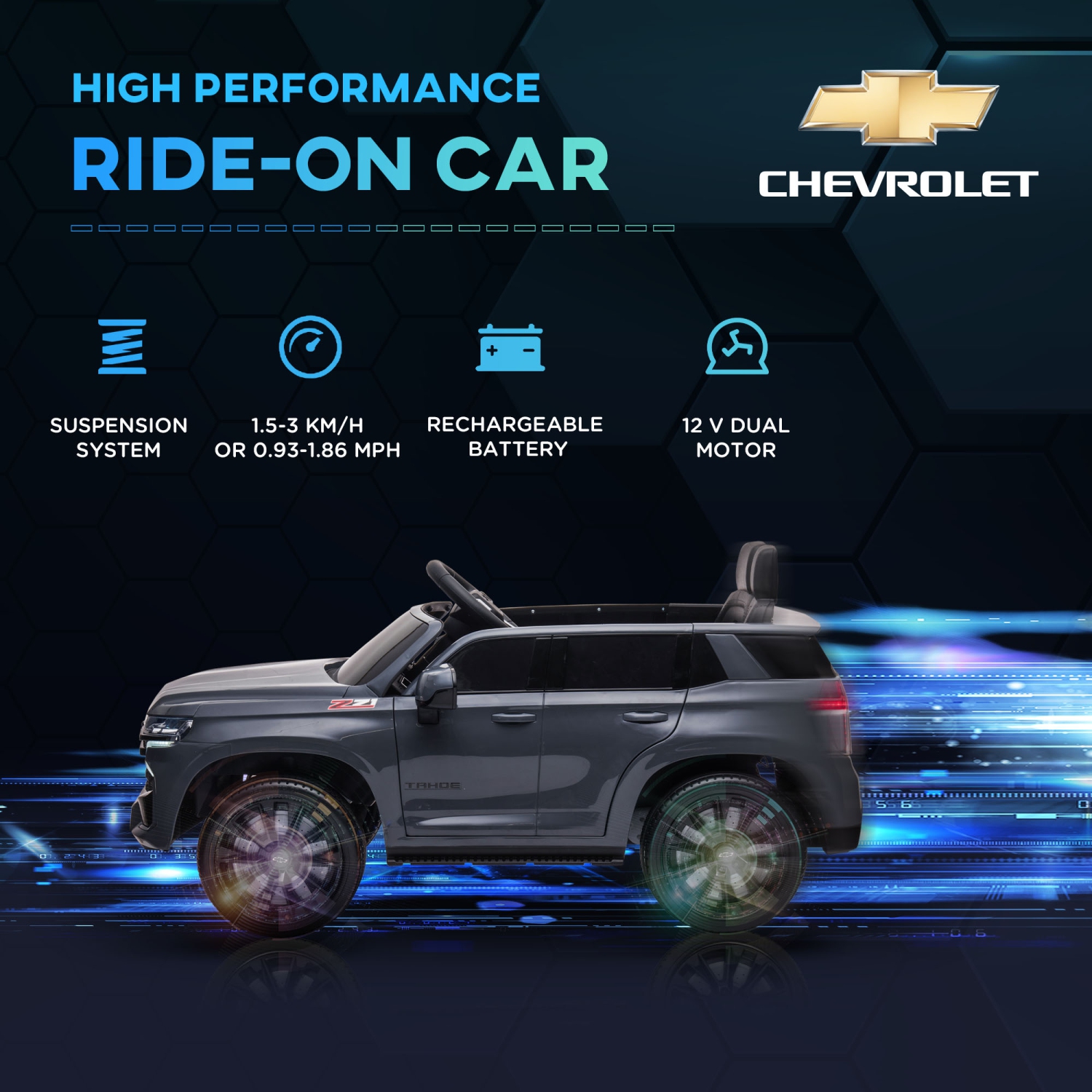 Aosom Licensed Chevrolet Tahoe Kids Ride on Car, 12V 7AH Toddler Electric Car with Parent Remote Control, 3 Speeds, Spring Suspension, LED Light,