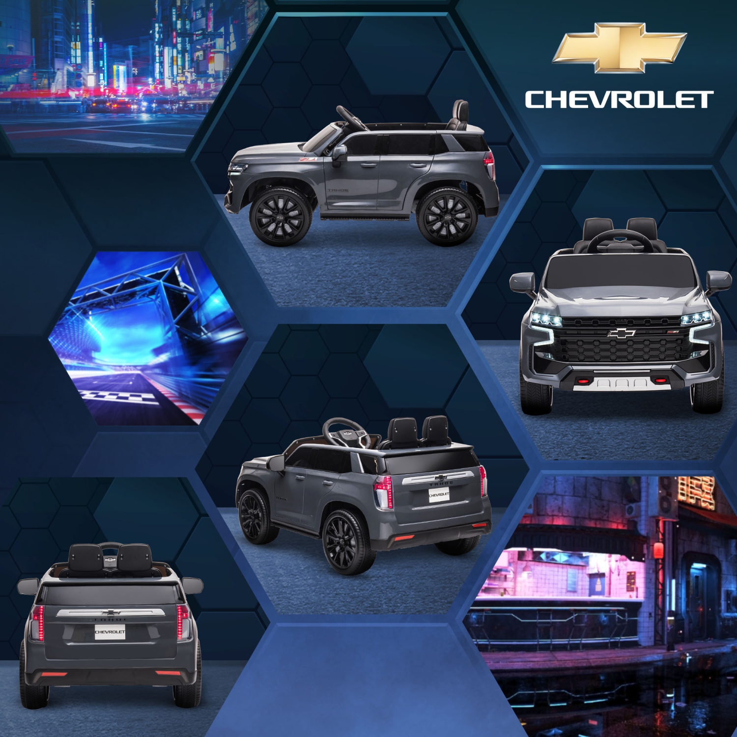 Aosom Licensed Chevrolet Tahoe Kids Ride on Car, 12V 7AH Toddler Electric Car with Parent Remote Control, 3 Speeds, Spring Suspension, LED Light,