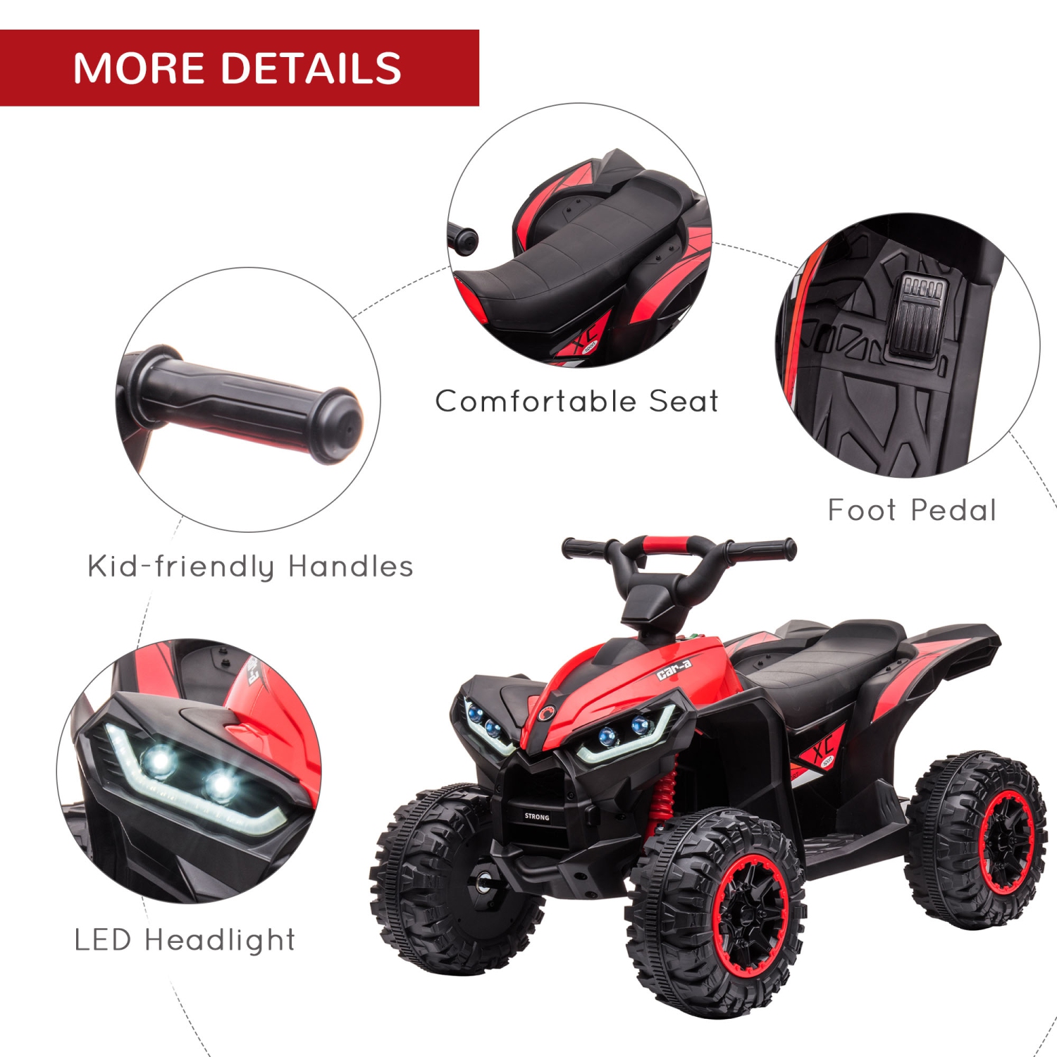 VTT 12&nbsp;V pour enfants, quad à quatre roues pour enfants avec musique, phares, vitesse élevée et basse, VTT électrique alimenté par batterie pour
