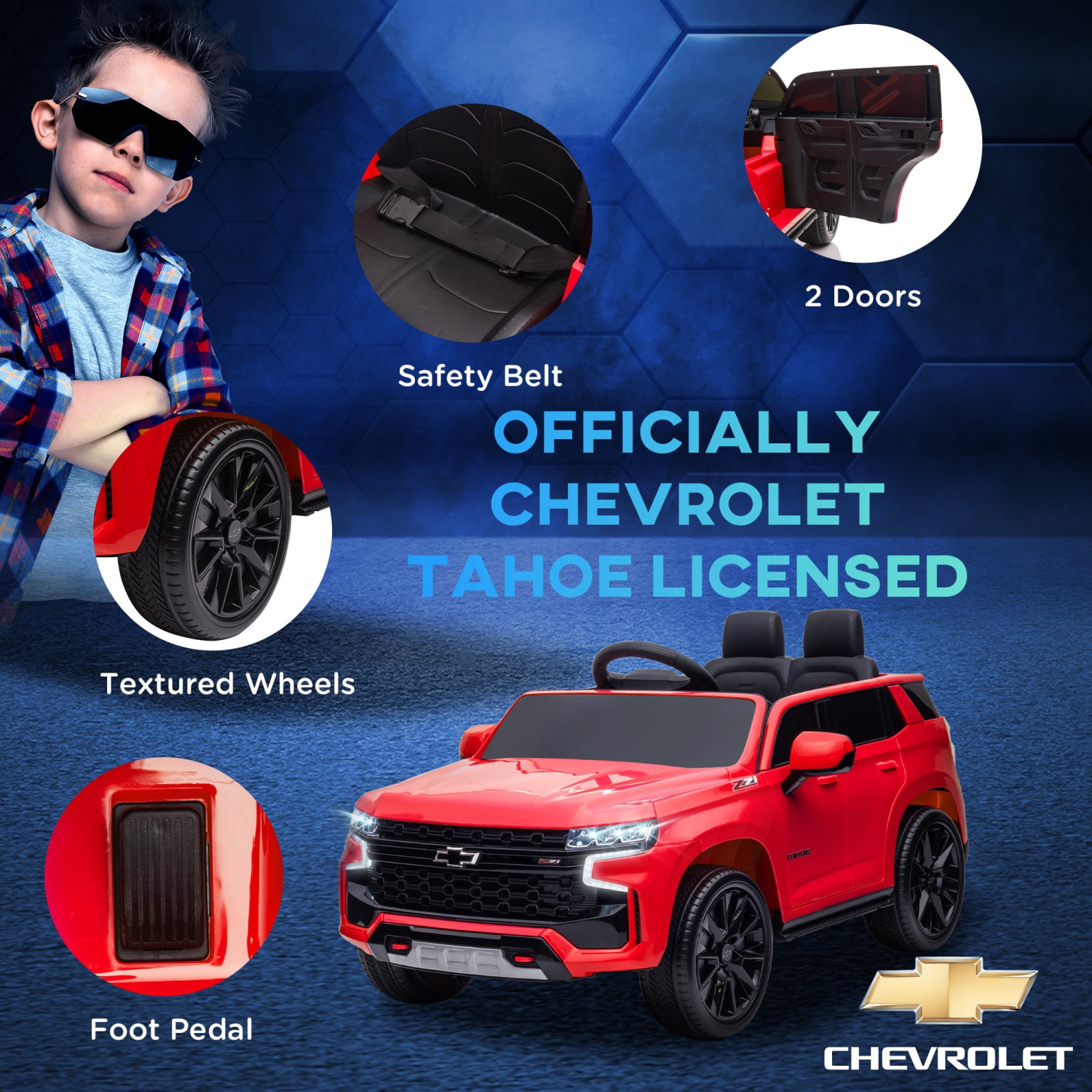 Aosom Licensed Chevrolet Tahoe Kids Ride on Car, 12V 7AH Toddler Electric Car with Parent Remote Control, 3 Speeds, Spring Suspension, LED Light,