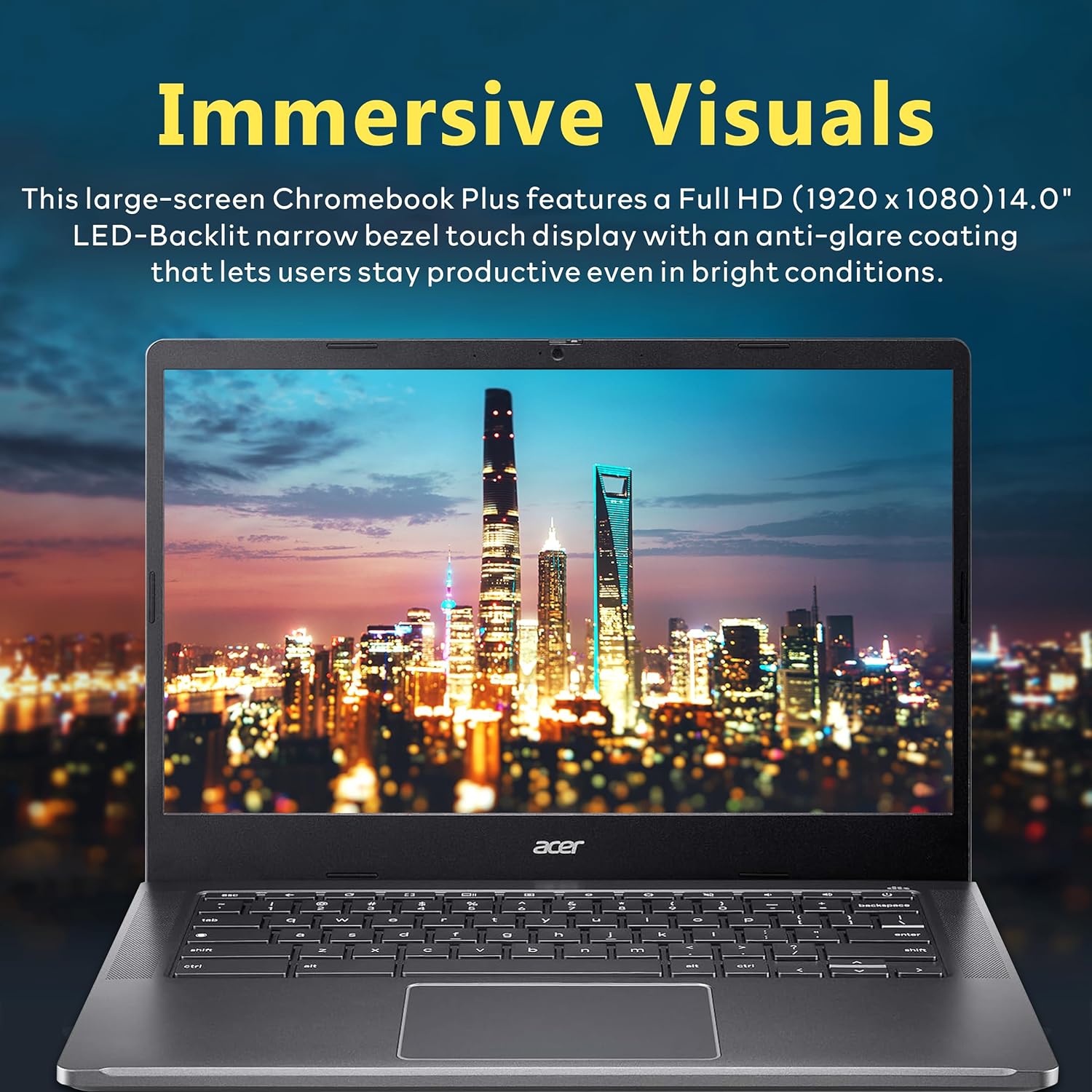 Acer Chromebook Plus 14" FHD IPS Touchscreen Laptop, Intel i3-N305 Processor, 640GB Storage, 8GB RAM, Intel UHD Graphics, Wi-Fi 6E, Chrome OS, Gray