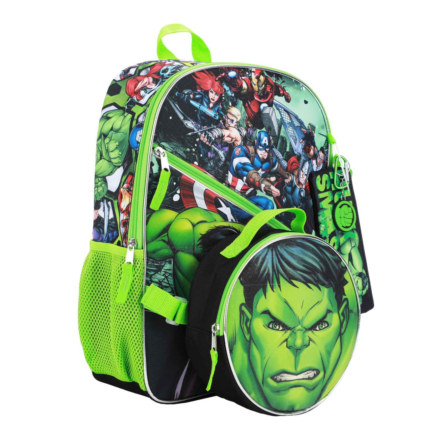 Marvel Avengers Hulk Smash Kids 16" Backpack and Lunch Bag 5 Piece Set