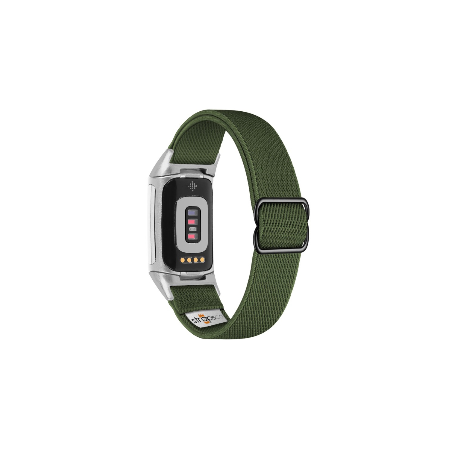 Bracelet élastique en nylon pour charge 5 de Fitbit - Vert militaire - Adaptateur argenté