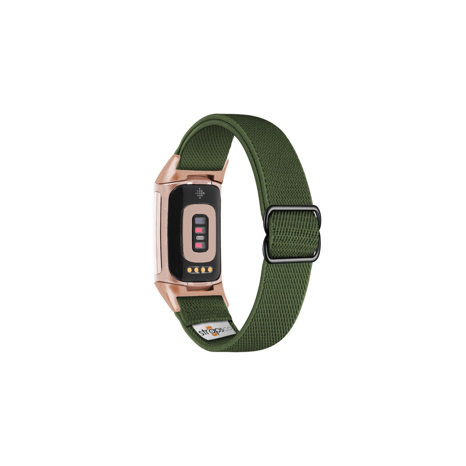 Bracelet élastique en nylon pour charge 5 de Fitbit - Vert militaire - Adaptateur rose doré