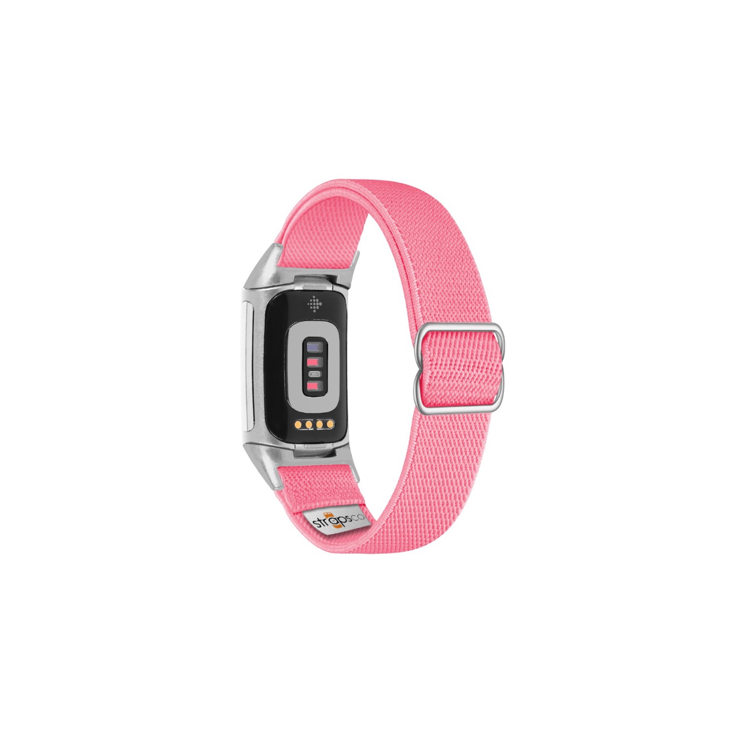 Bracelet élastique en nylon pour charge 5 de Fitbit - Rose - Adaptateur argenté
