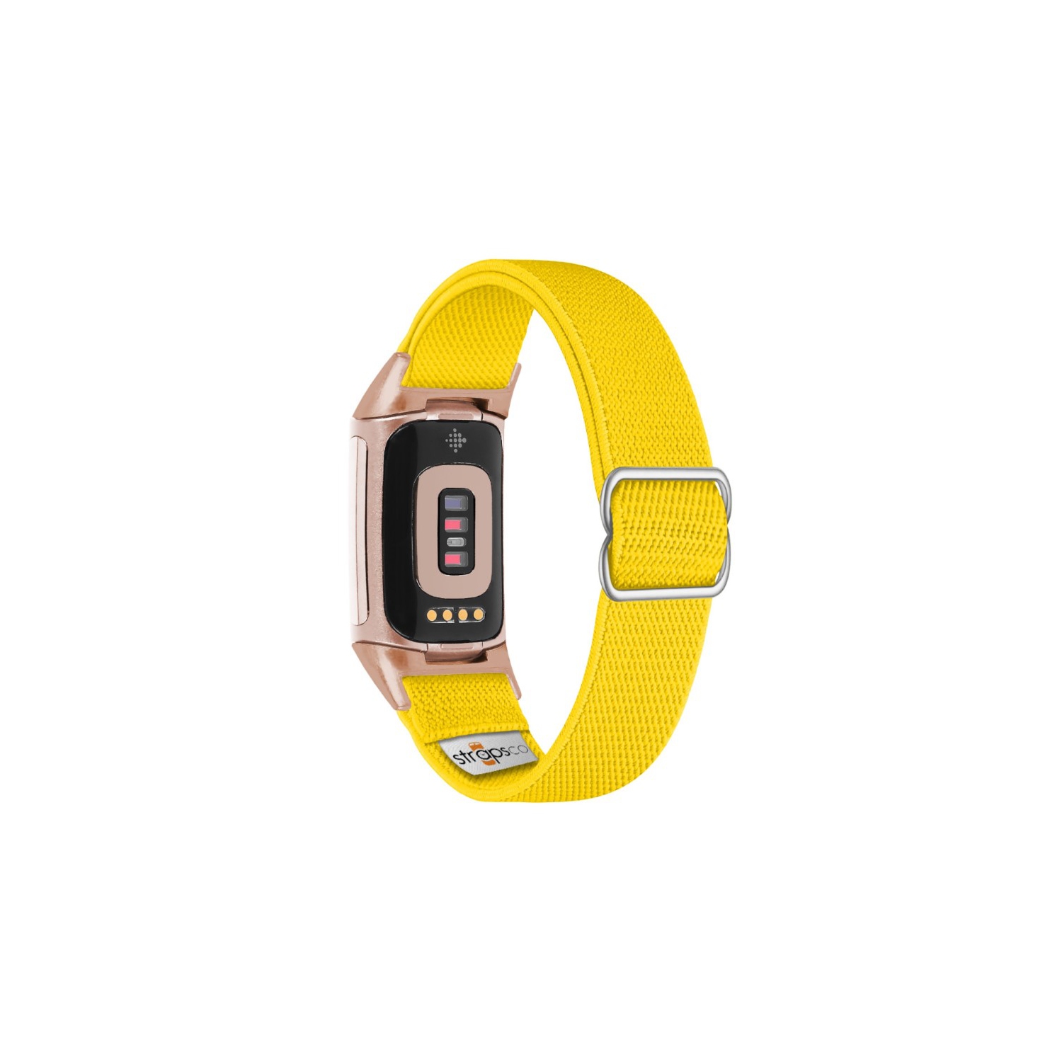 Bracelet élastique en nylon pour charge 5 de Fitbit - Jaune - Adaptateur rose doré