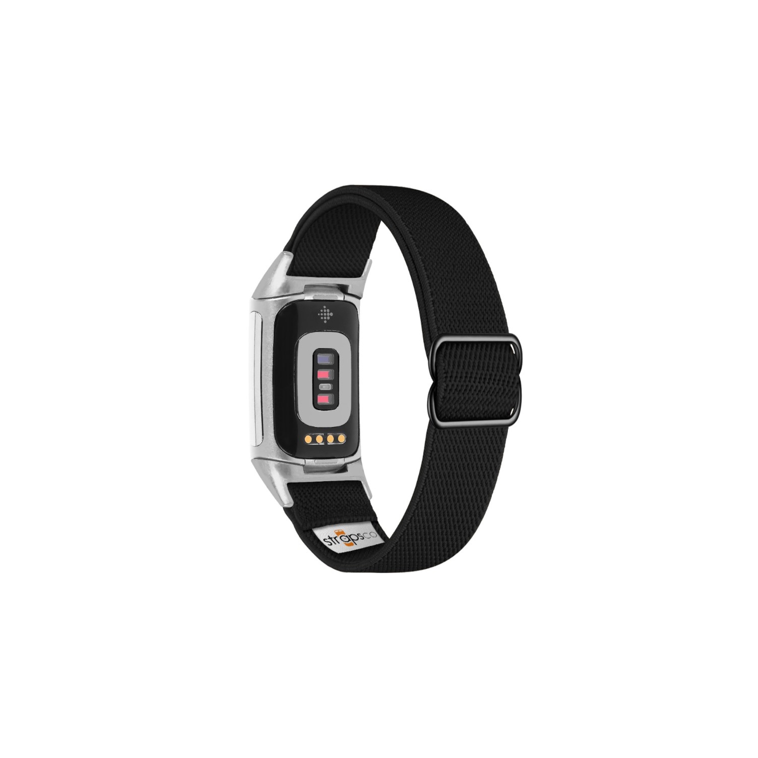 Bracelet élastique en nylon pour charge 5 de Fitbit - Noir - Adaptateur argenté