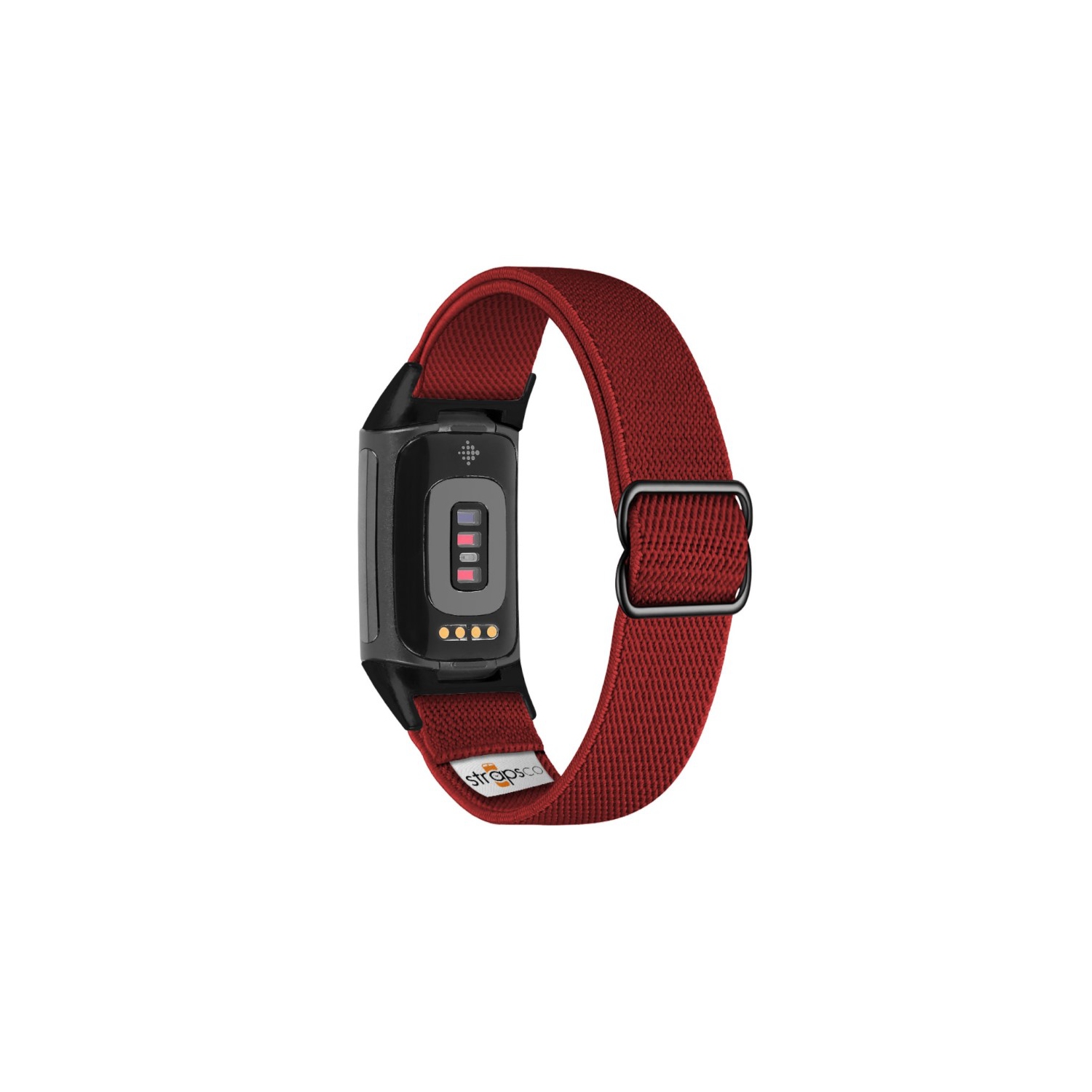 Bracelet élastique en nylon pour charge 5 de Fitbit - Rouge foncé - Adaptateur noir