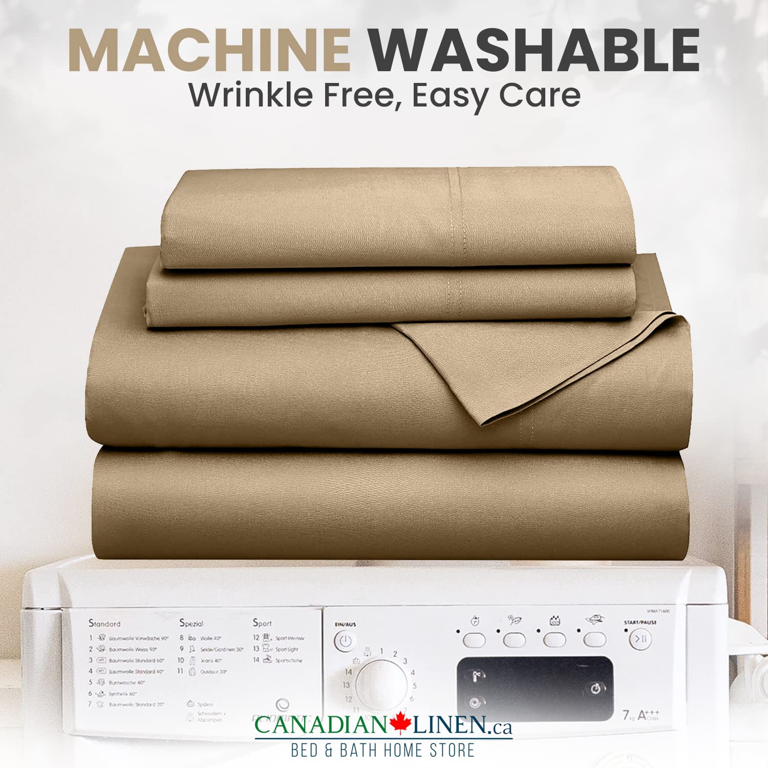 Ensemble de draps 4 pièces beige lin canadien | Très grand | � Draps rafraîchissants ultra doux et respirables en microfibre de 1800 fils -