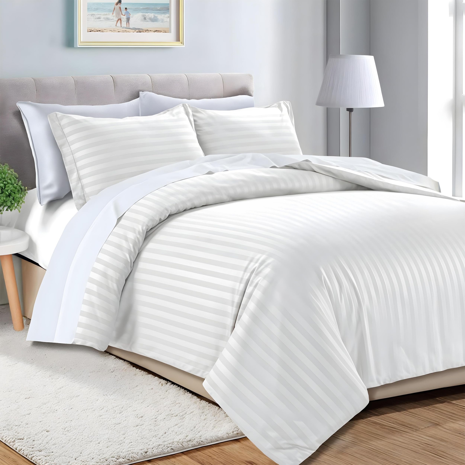 Ens. Housse de couette en microfibre de lin canadien 3 pcs, 104 x 90&nbsp;po, 1 housse avec fermeture à glissière et 2 taie d'oreiller, literie Motel