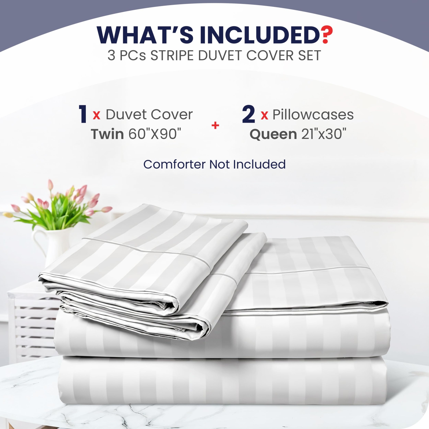 Ens. Housse de couette en microfibre de lin canadien 3 pcs, 104 x 90&nbsp;po, 1 housse avec fermeture à glissière et 2 taie d'oreiller, literie Motel