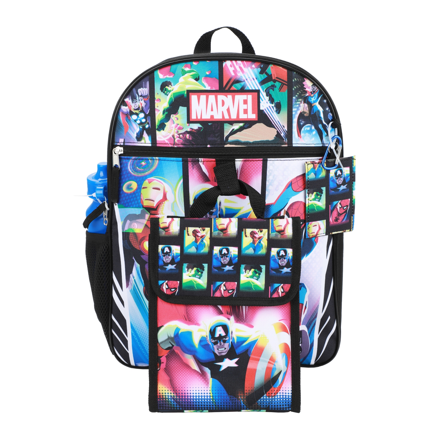 Marvel Avengers Team Up! Kids 16" Backpack and Lunch Bag 5 Piece Set