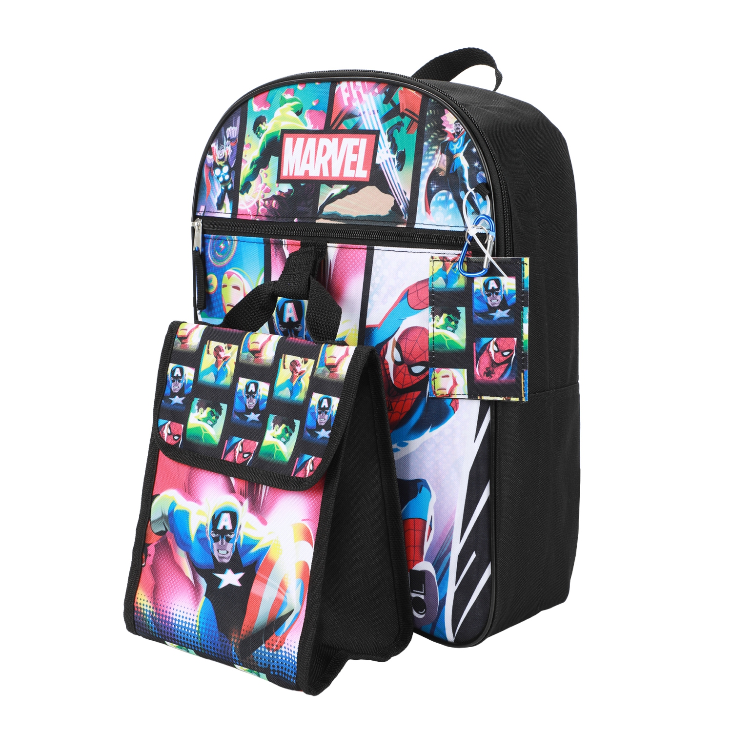 Marvel Avengers Team Up! Kids 16" Backpack and Lunch Bag 5 Piece Set