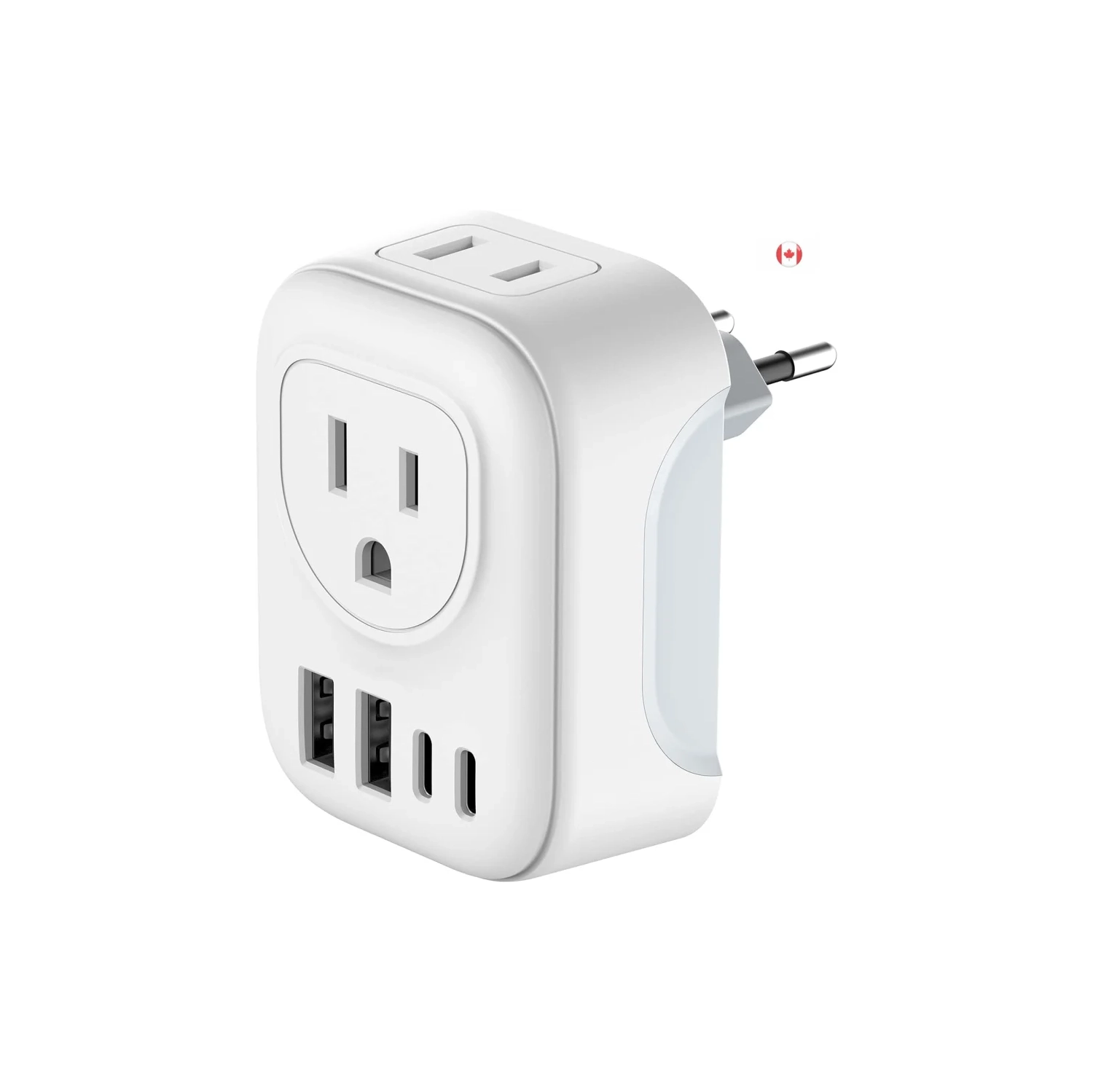 Adaptateur de voyage avec 4 prises c.a. et 2 ports USB-C – Chargeur international pour l'Europe, l'Islande, l'Espagne, l'Italie, la France,