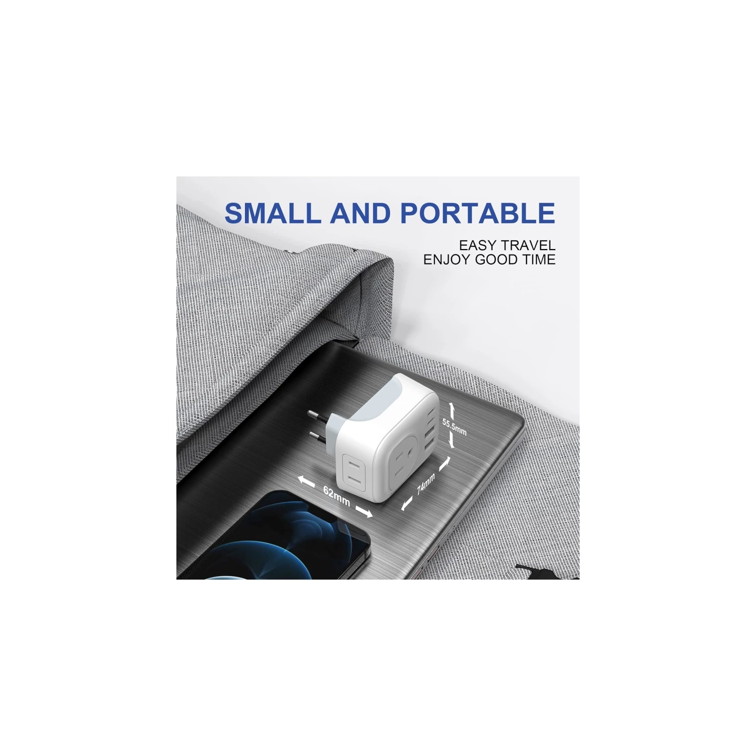 Adaptateur de voyage avec 4 prises c.a. et 2 ports USB-C – Chargeur international pour l'Europe, l'Islande, l'Espagne, l'Italie, la France,