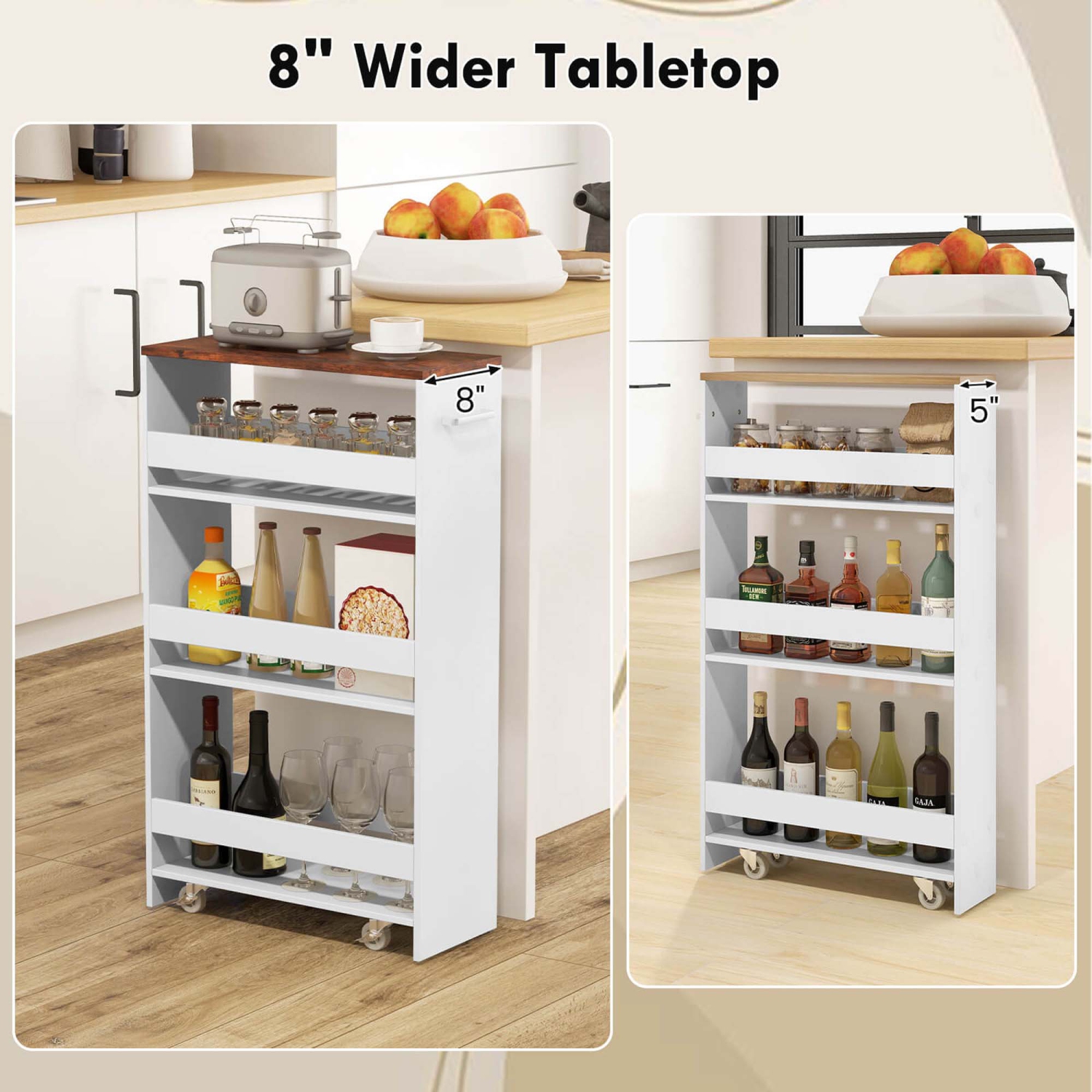 Costway 4-Tier Rolling Storage Cart 8" Slim Kitchen Cart on Wheels with Open Shelves