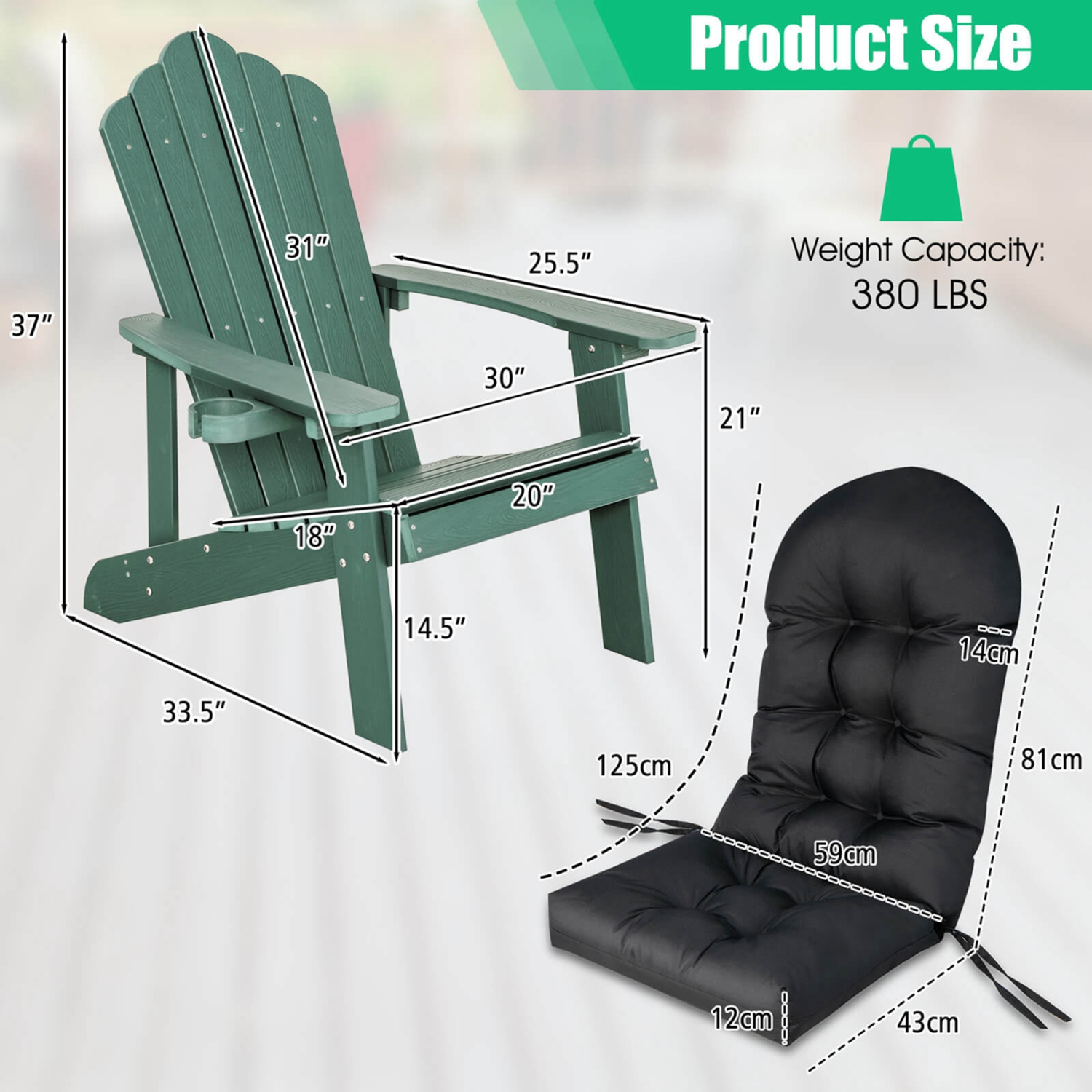 Costway Adirondack Chair HIPS Adirondack Chair with Cup Holder & Cushion
