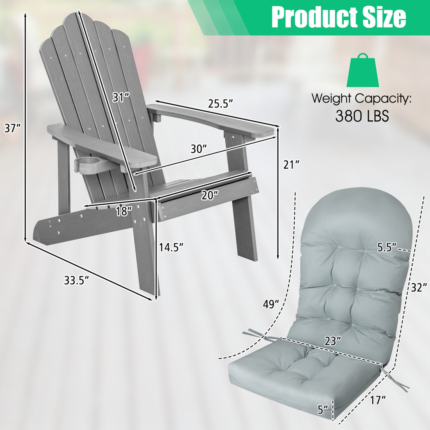 Fauteuil Adirondack avec coussin et porte-gobelet HIPS de Costway