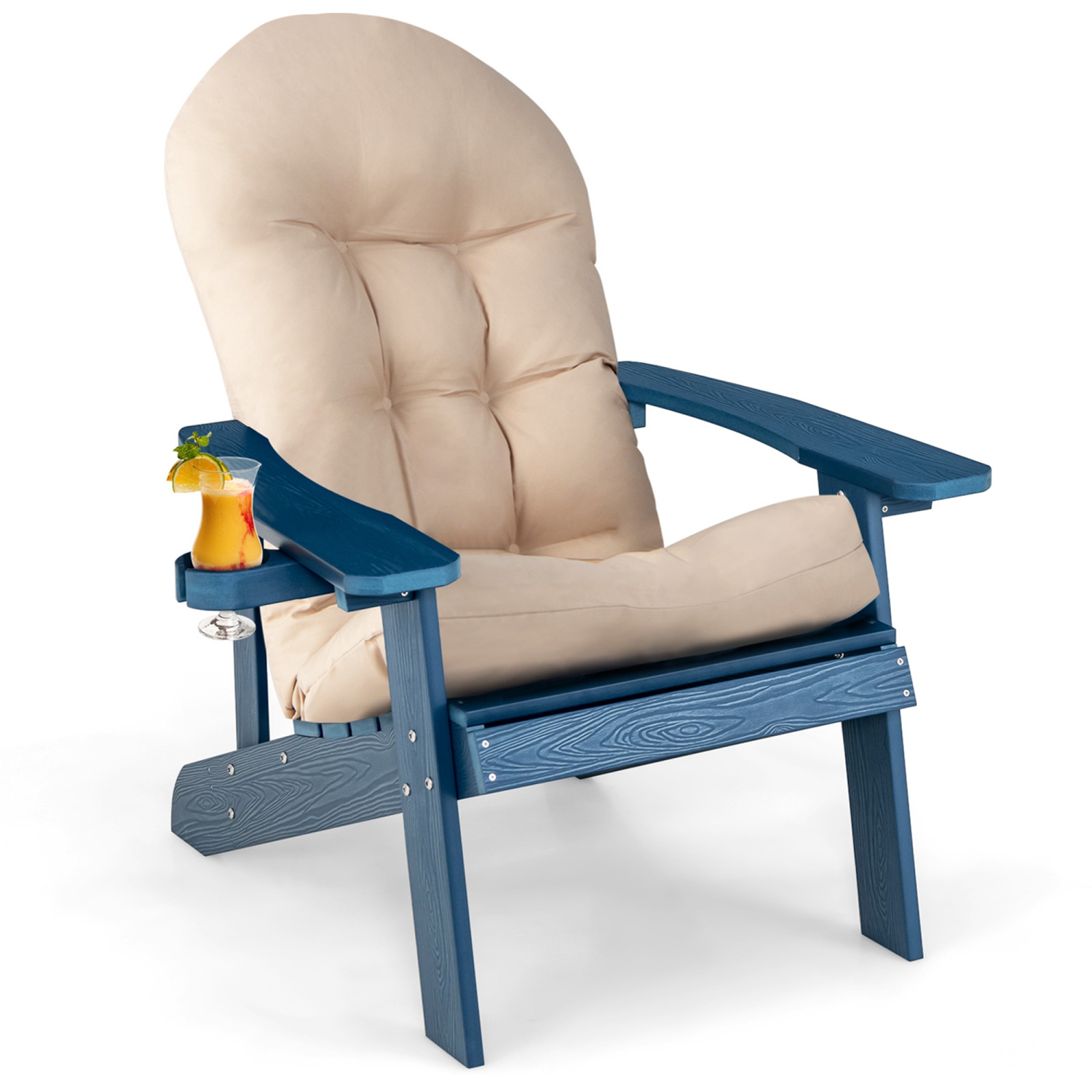 Costway Adirondack Chair HIPS Adirondack Chair with Cup Holder & Cushion