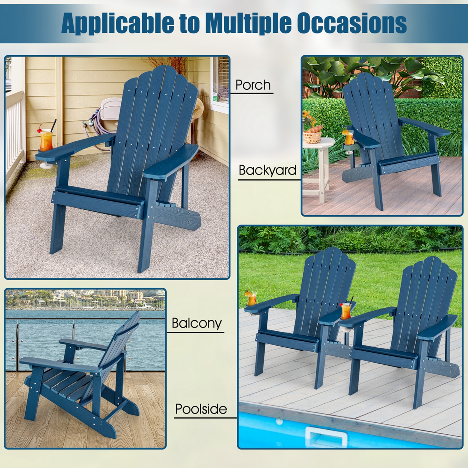 Costway Adirondack Chair HIPS Adirondack Chair with Cup Holder & Cushion