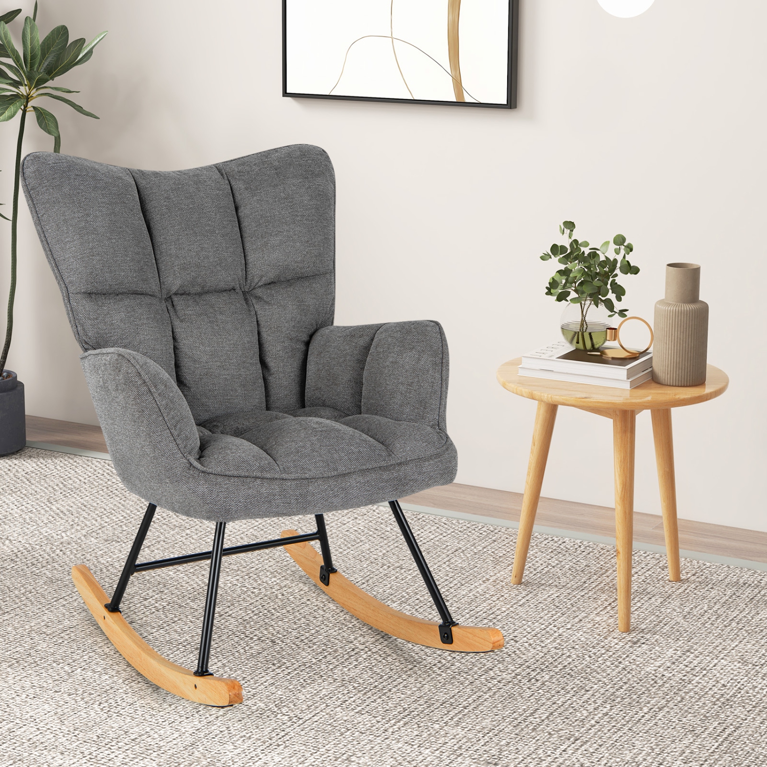 Chaise berçante en lin de Giantex avec accoudoirs rembourrés et siège pour chambre de bébé