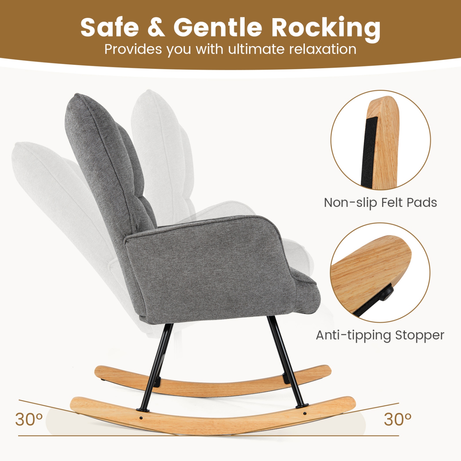 Chaise berçante en lin de Giantex avec accoudoirs rembourrés et siège pour chambre de bébé