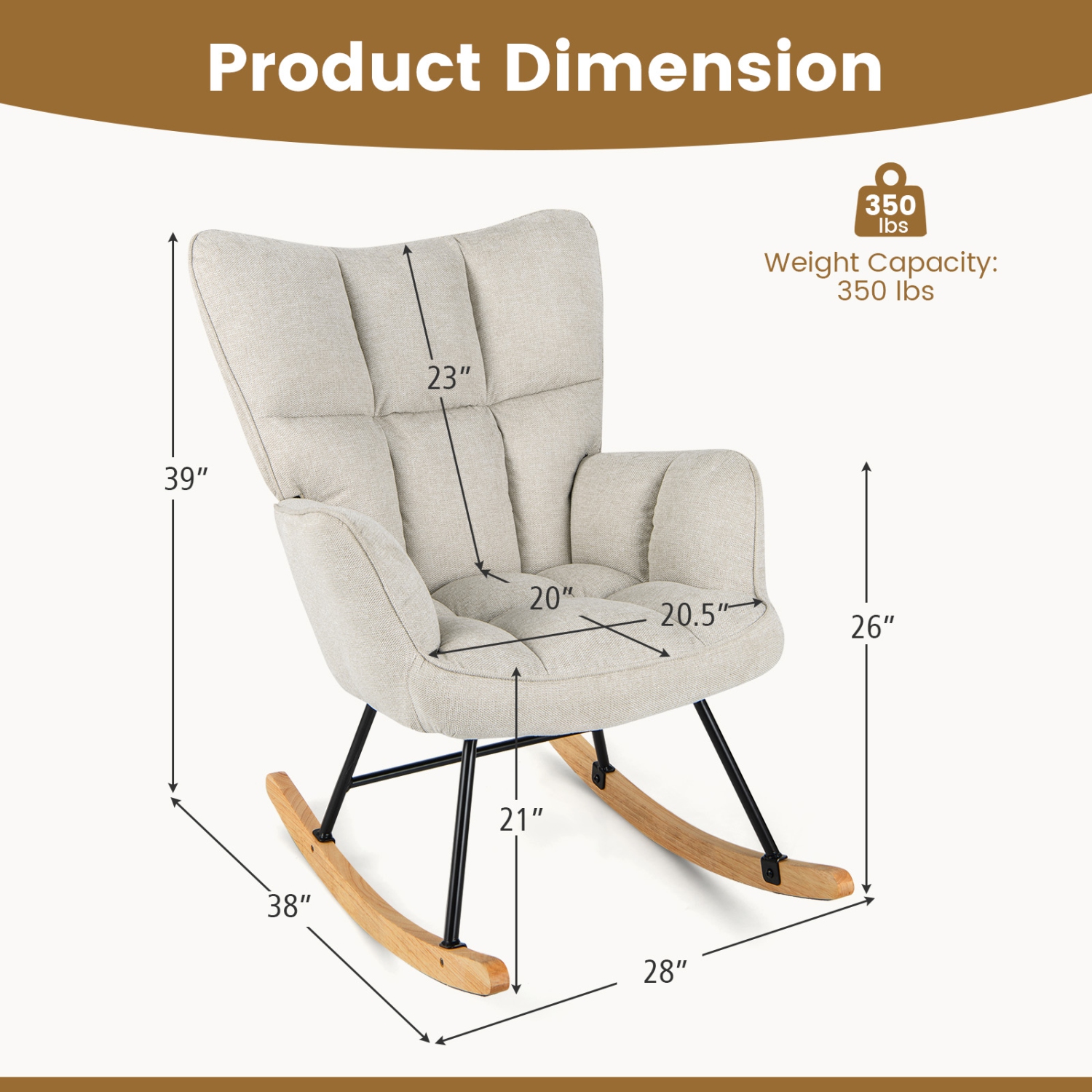 Chaise berçante en lin de Giantex avec accoudoirs rembourrés et siège pour chambre de bébé