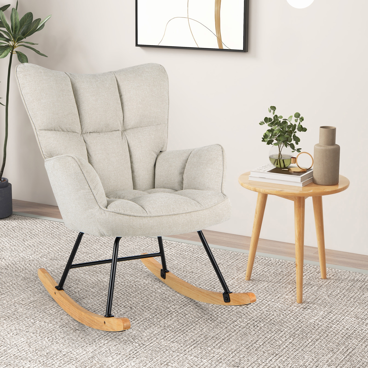 Chaise berçante en lin de Giantex avec accoudoirs rembourrés et siège pour chambre de bébé