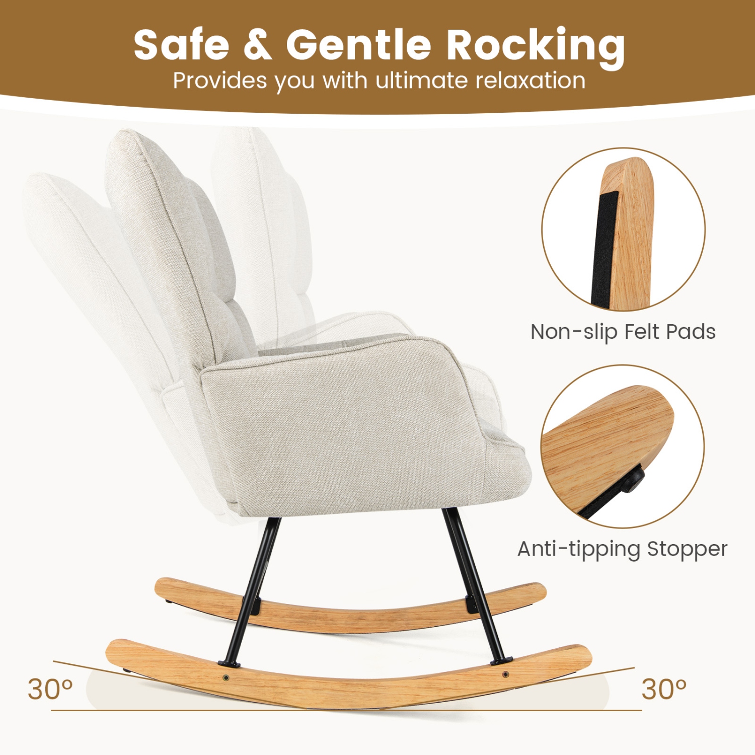 Chaise berçante en lin de Giantex avec accoudoirs rembourrés et siège pour chambre de bébé
