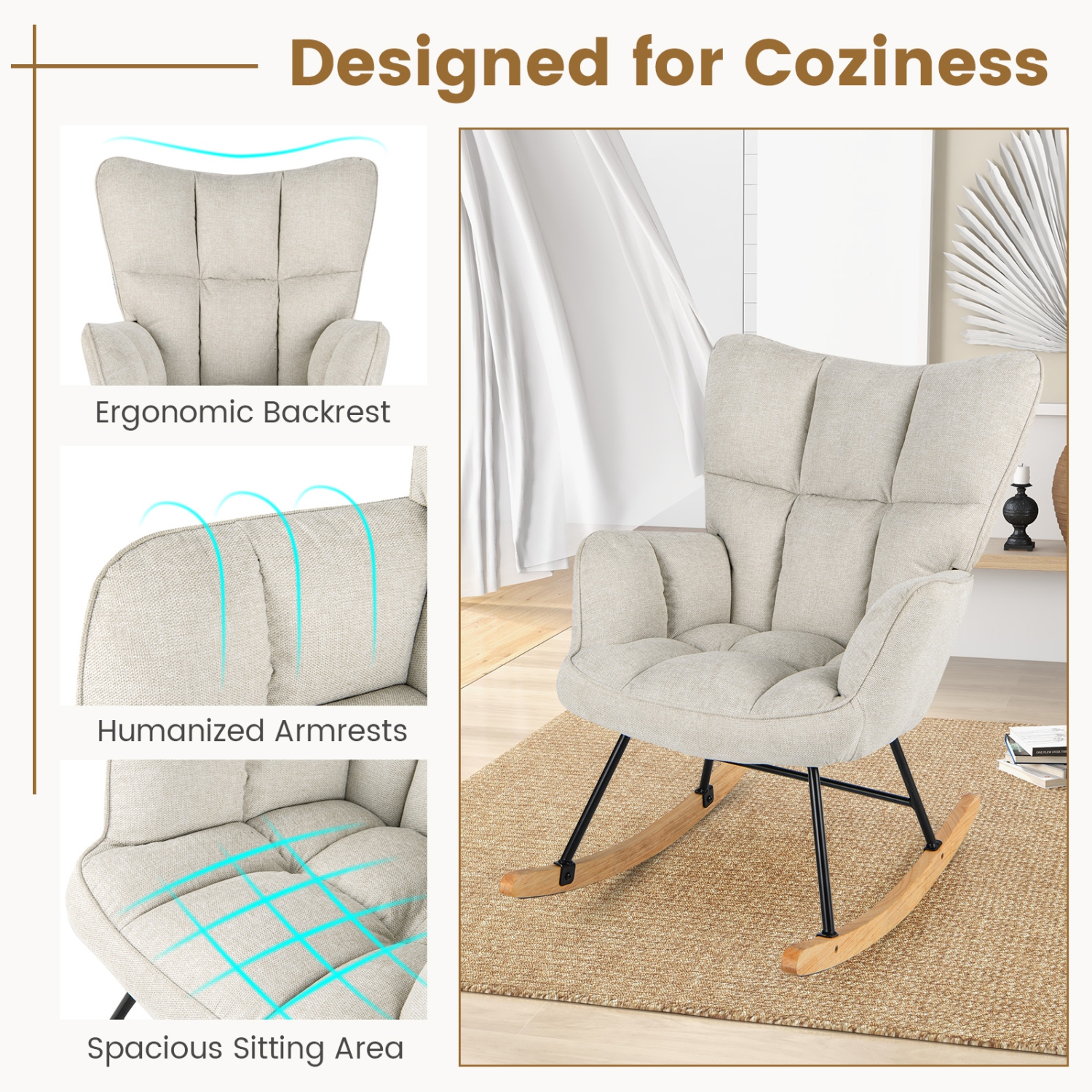 Chaise berçante en lin de Giantex avec accoudoirs rembourrés et siège pour chambre de bébé