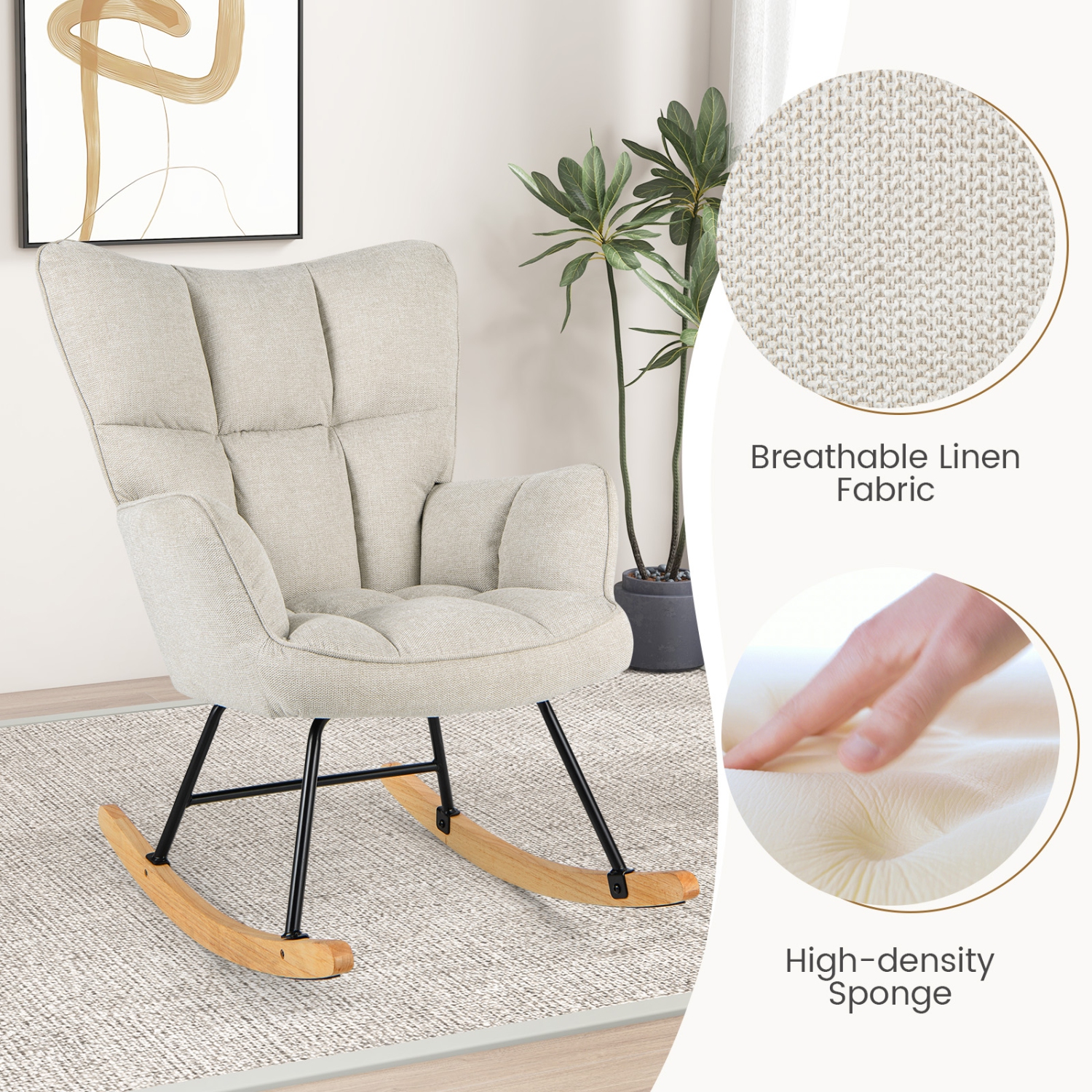 Chaise berçante en lin de Giantex avec accoudoirs rembourrés et siège pour chambre de bébé