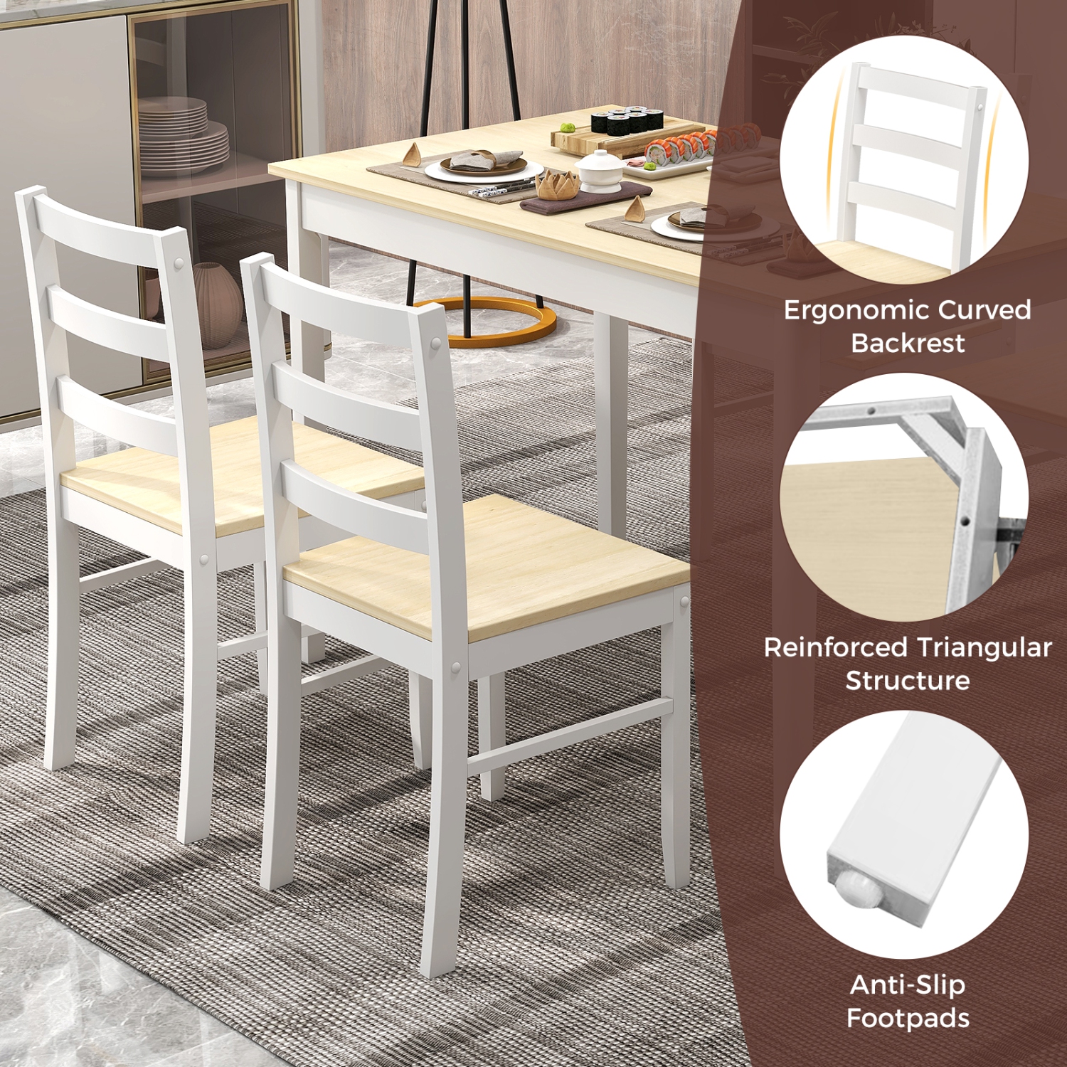 Ensemble de salle à manger 5 pièces en bois massif avec table rectangulaire et 4 chaises de Costway