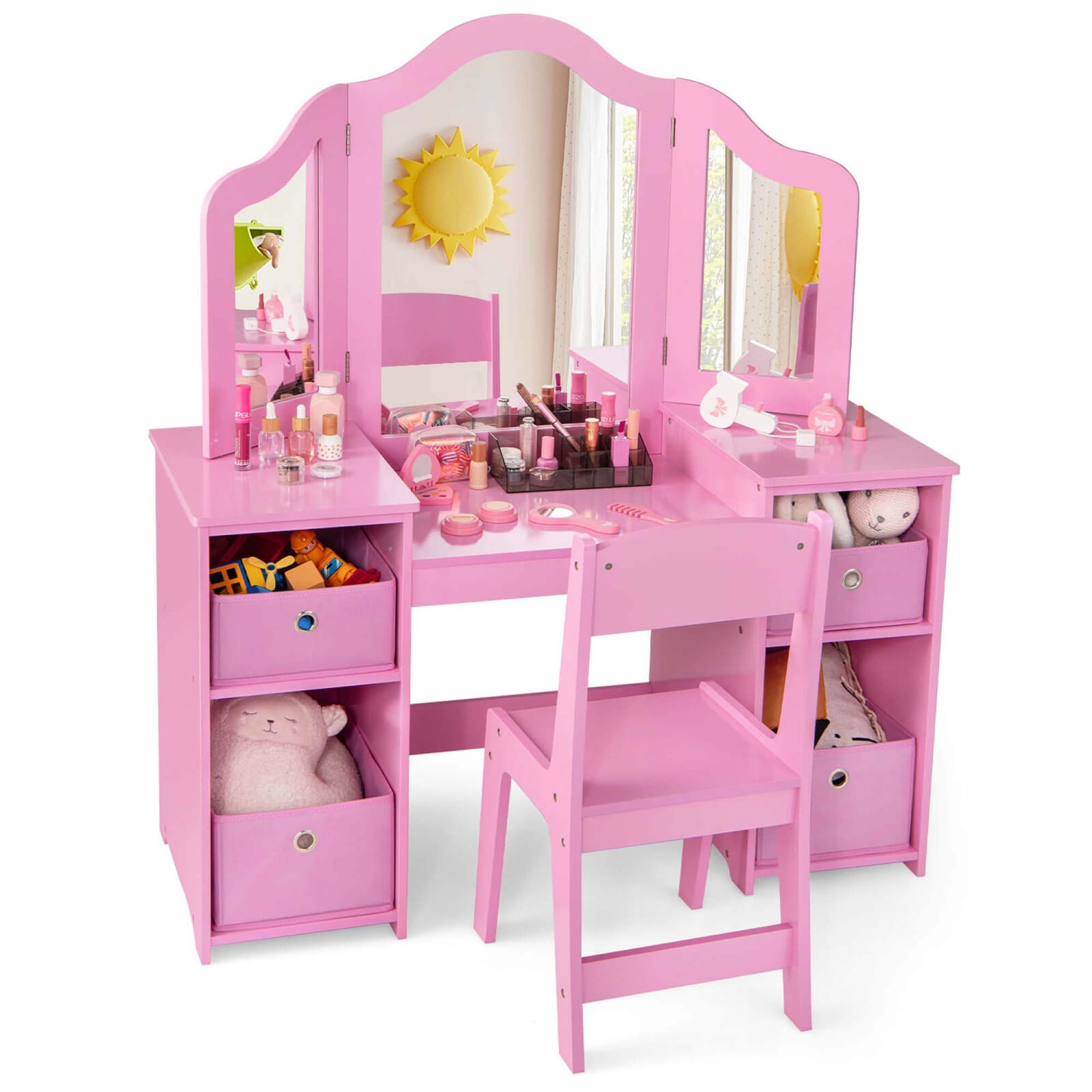 Ensemble coiffeuse et chaise pour enfants 2-en-1 et maquillage princesse de Costway