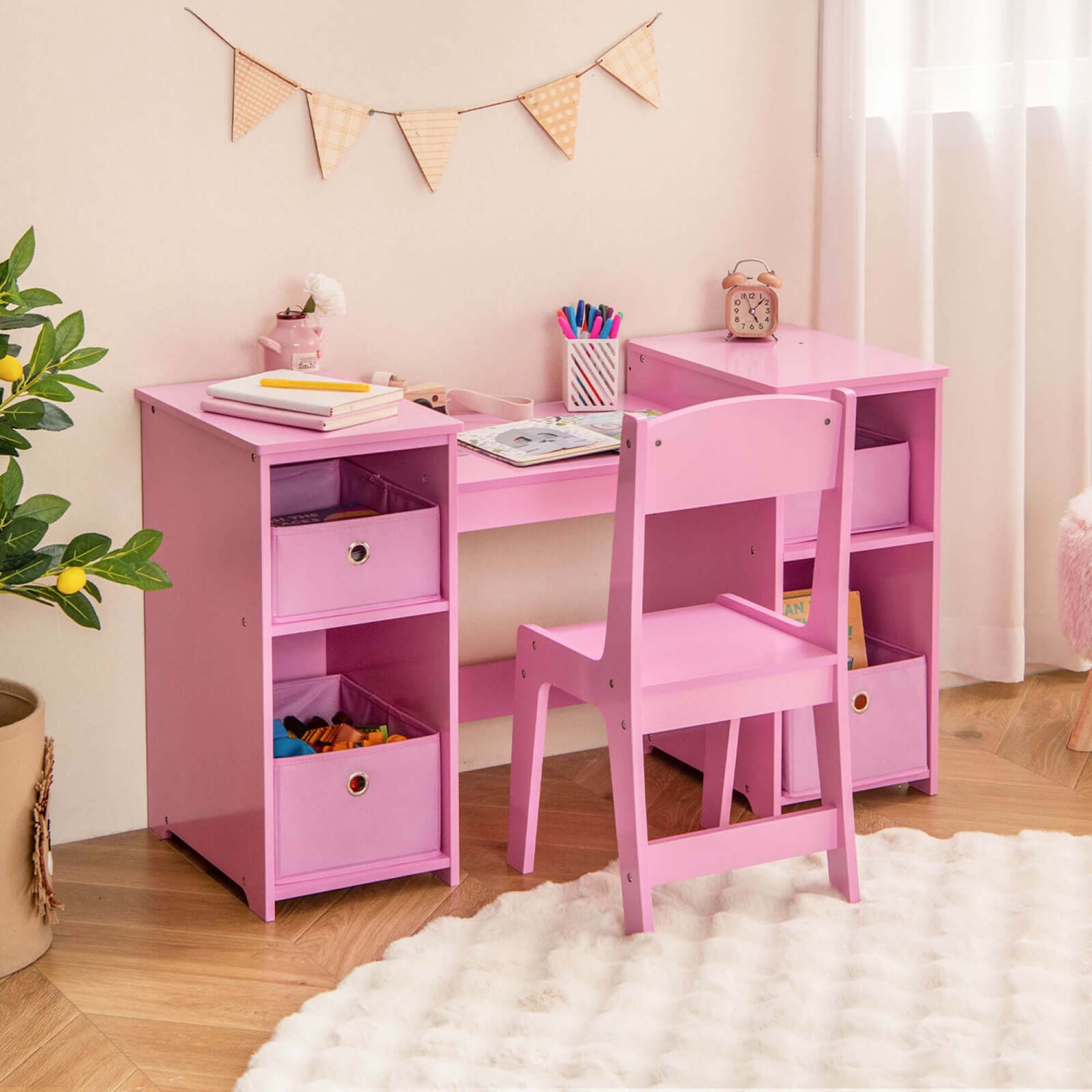 Ensemble coiffeuse et chaise pour enfants 2-en-1 et maquillage princesse de Costway