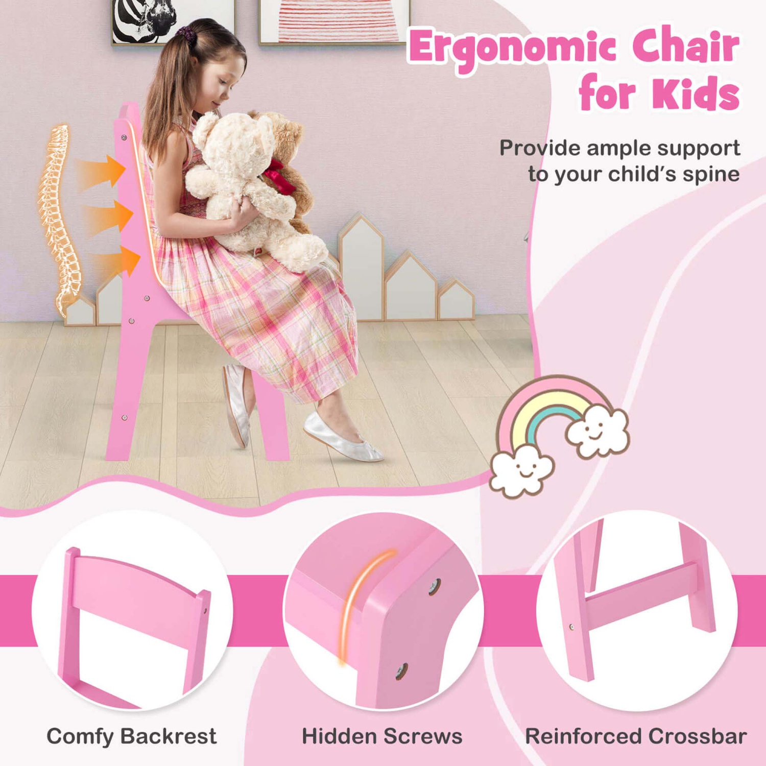 Ensemble coiffeuse et chaise pour enfants 2-en-1 et maquillage princesse de Costway