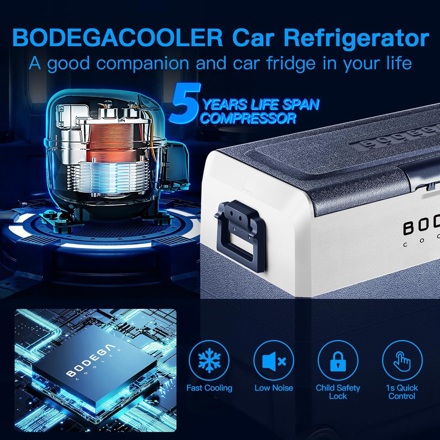 BODEGACOOLER 12 Volt Refrigerator, Car Fridge Dual Zone APP Control, 64 Quart（60L）-4℉-68℉ Portable Freezer, Car Cooler, 12/24V DC and 100-240V