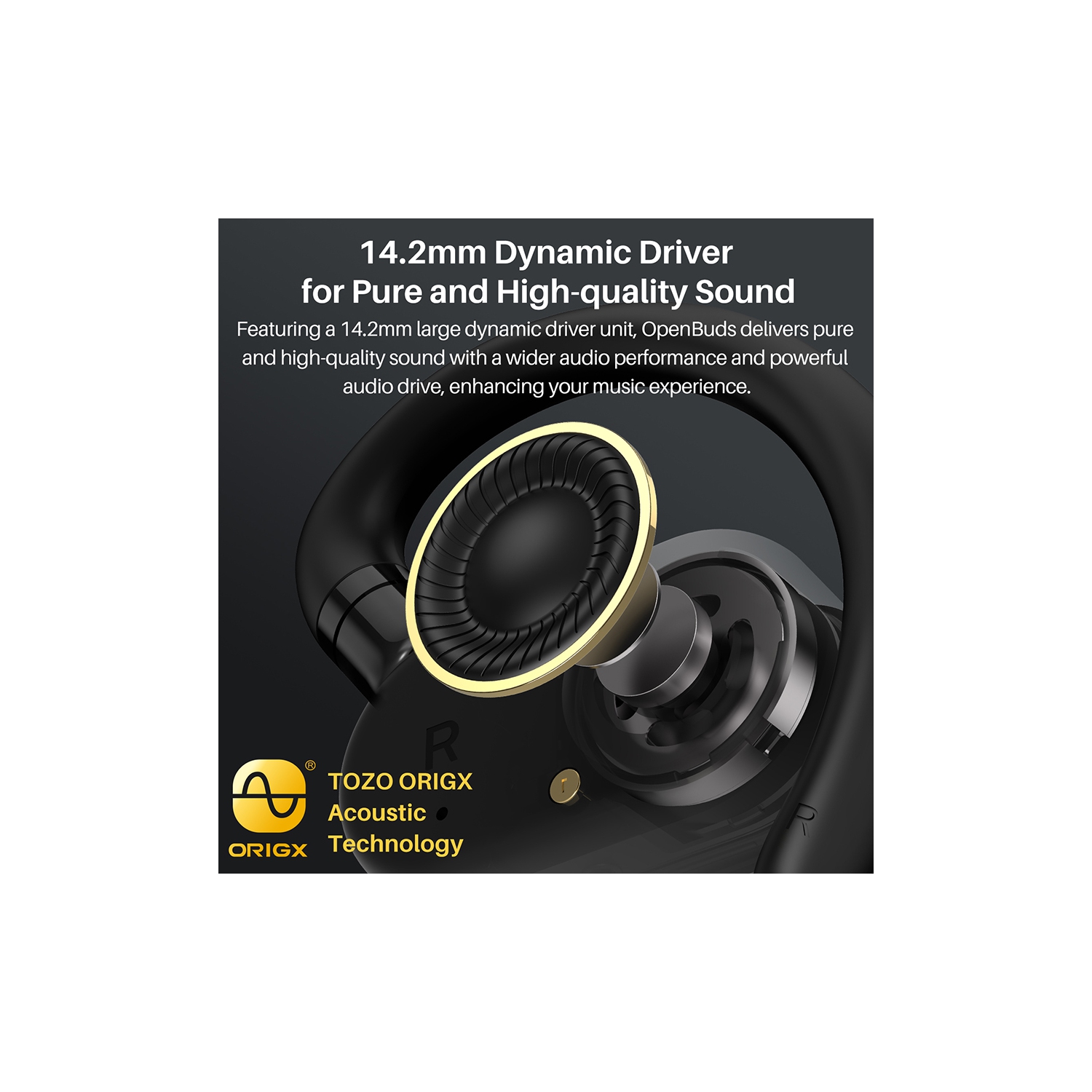 Écouteurs boutons 100 % ouverts sans fil OpenBuds de TOZO avec ajustement à angles multiples Bluetooth 5,3 et conception à deux axes pour un confort