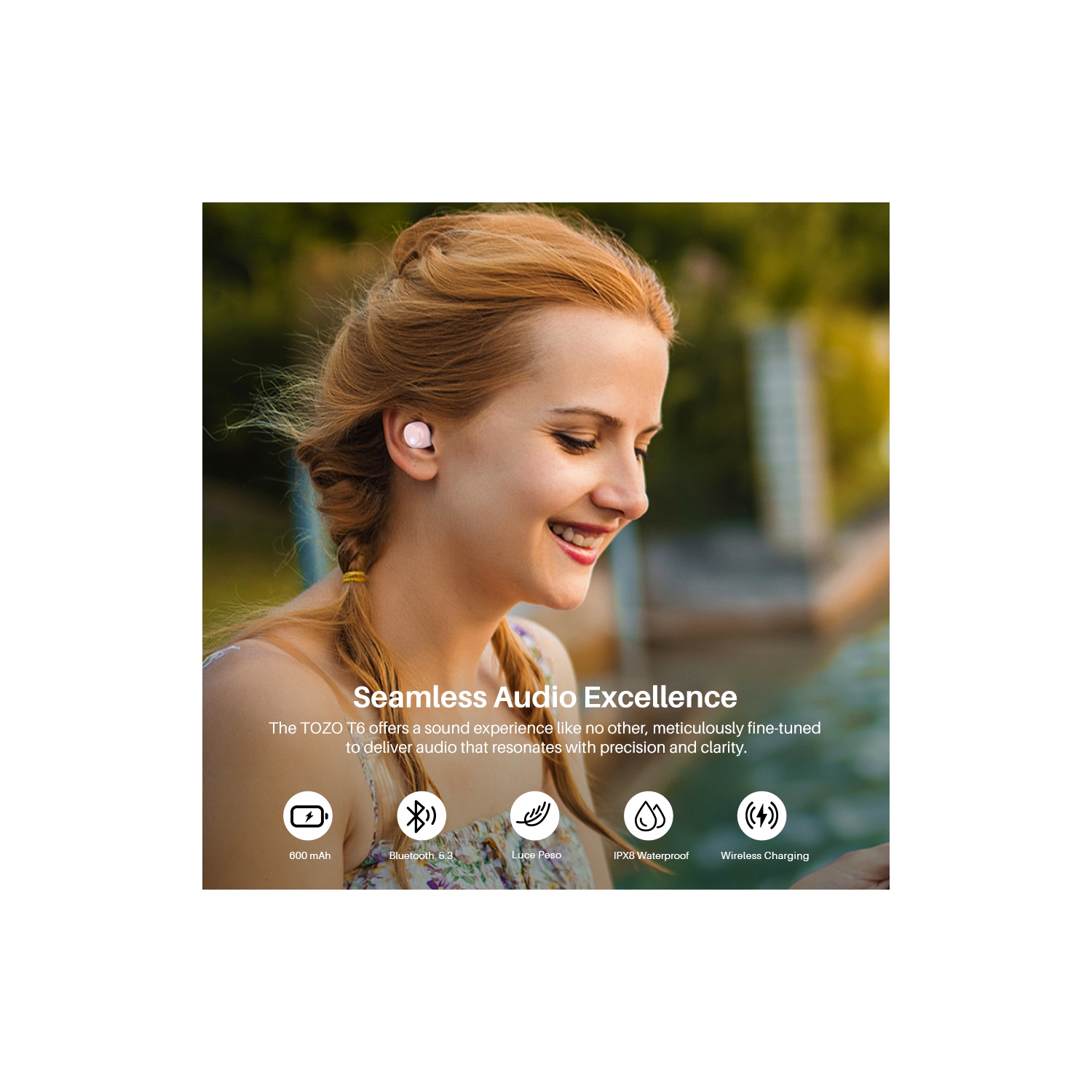 Écouteurs boutons sans fil Bluetooth 5,3 TOZO T6 Mini, écouteurs bouton ergonomiques, 50Hrs Playtime avec étui de chargement sans fil, APPLICATION EQ